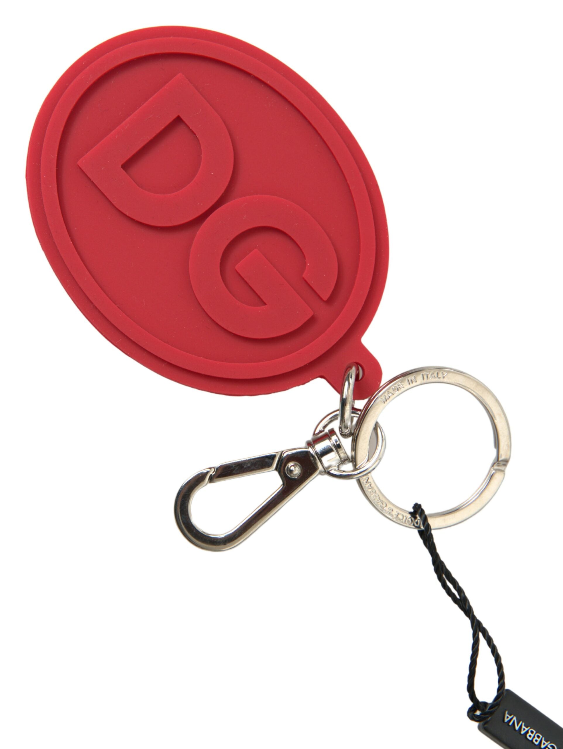 Red Rubber DG Logo Silver Brass Metal Keyring Keychain - ventzia