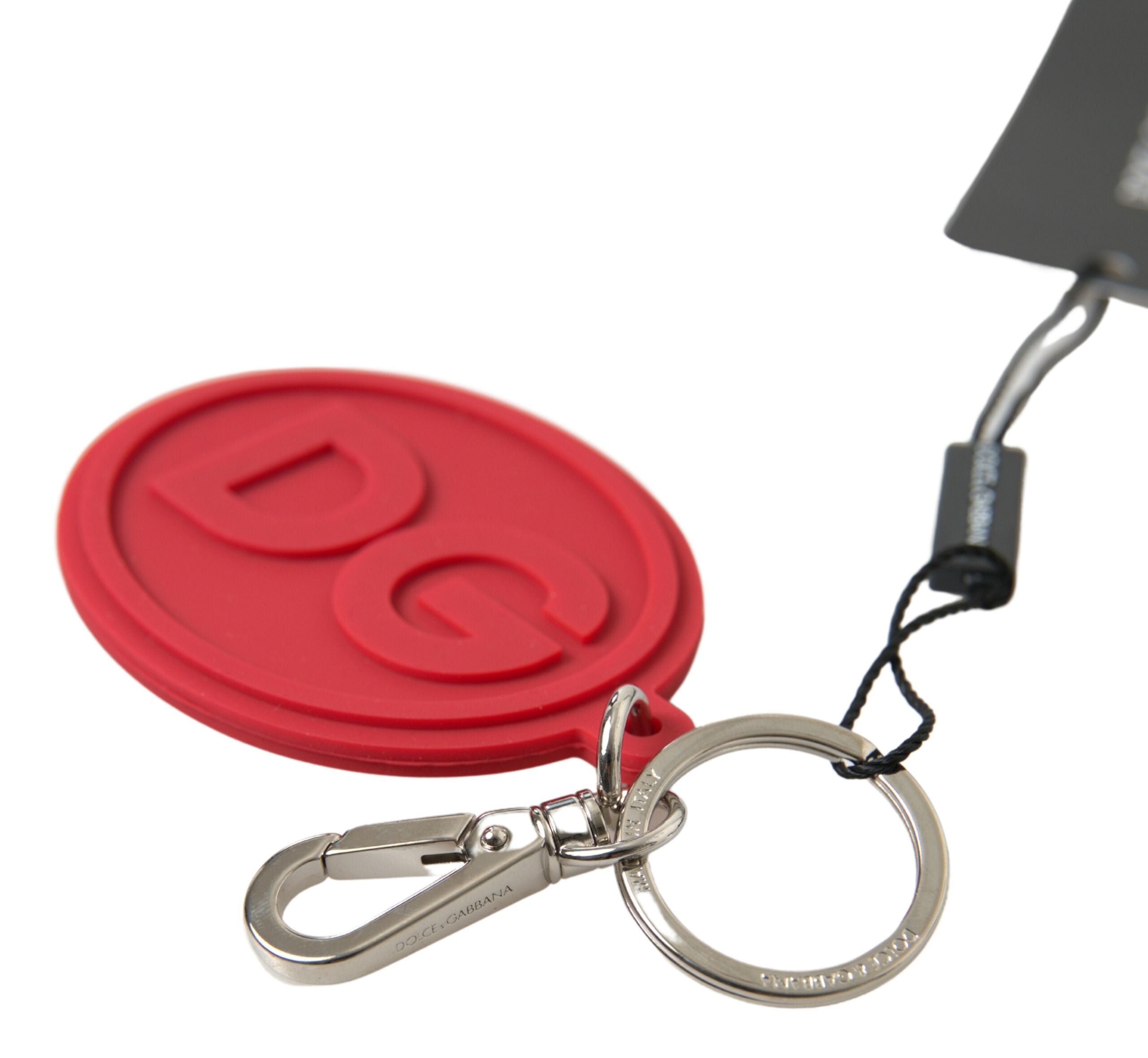 Red Rubber DG Logo Silver Brass Metal Keyring Keychain - ventzia