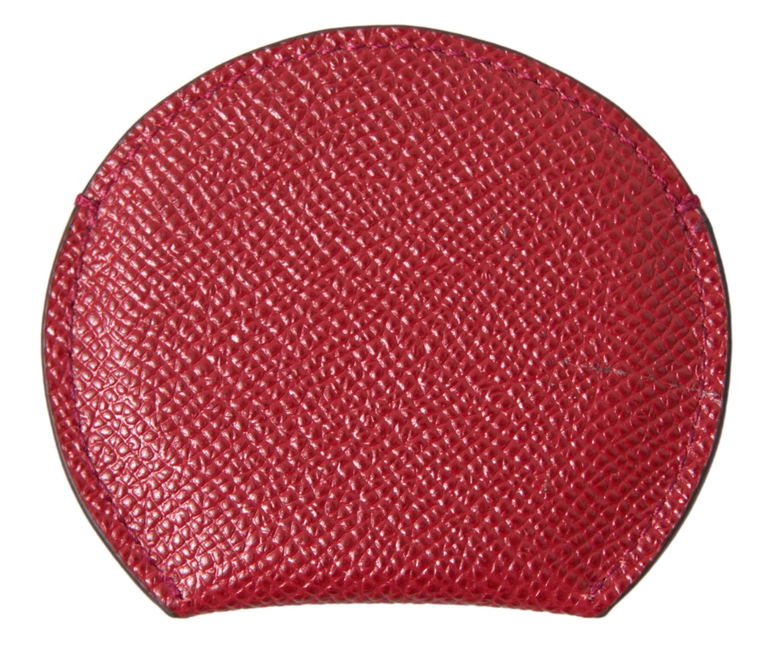 Red Calfskin Leather Round Hand Mirror Holder - ventzia