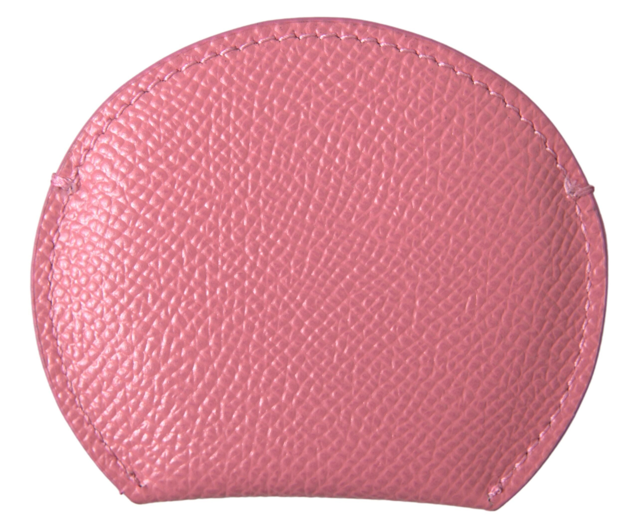 Pink Calfskin Leather Round Logo Print Hand Mirror Holder - ventzia