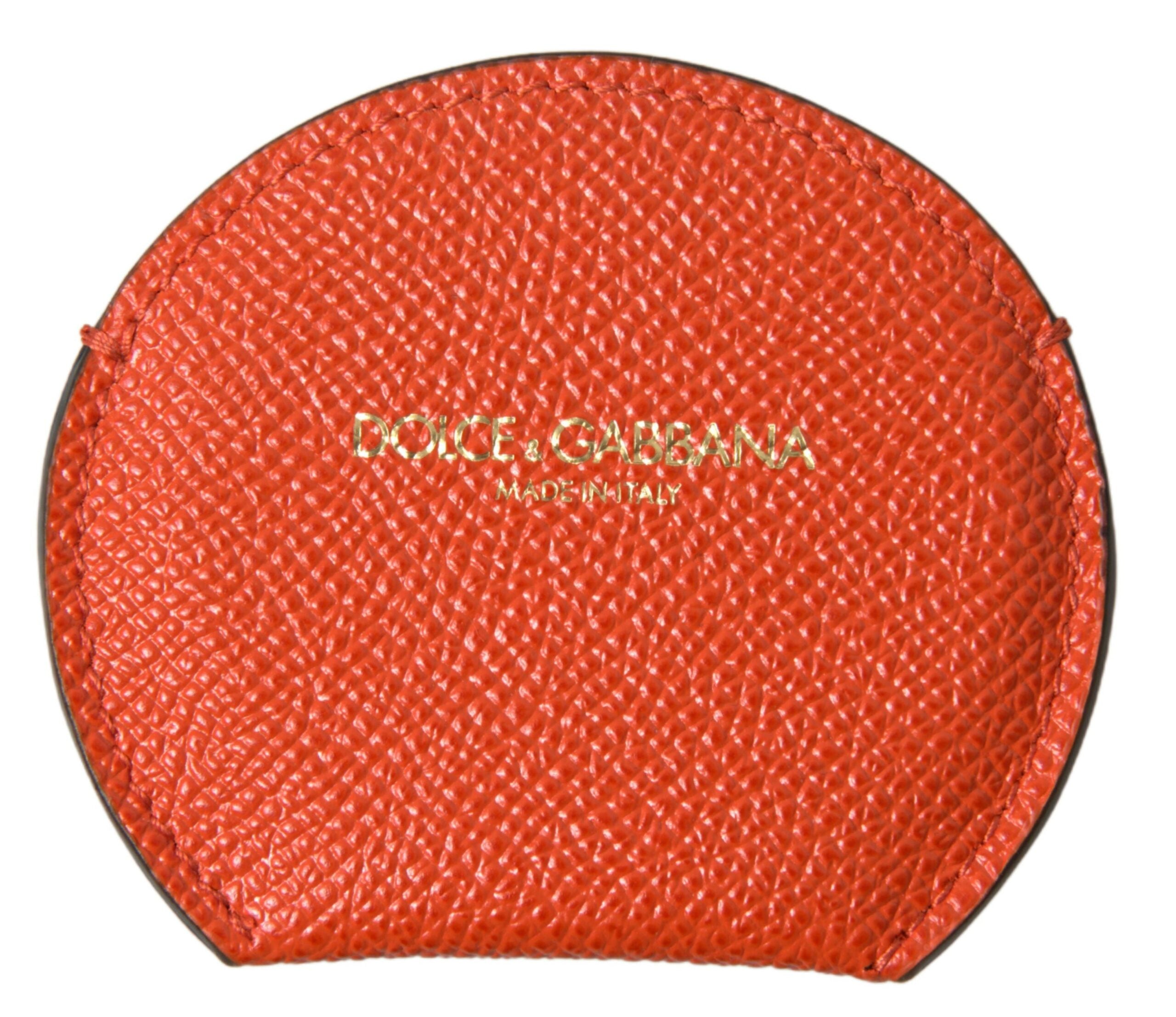 Orange Calfskin Leather Round Logo Hand Mirror Holder - ventzia