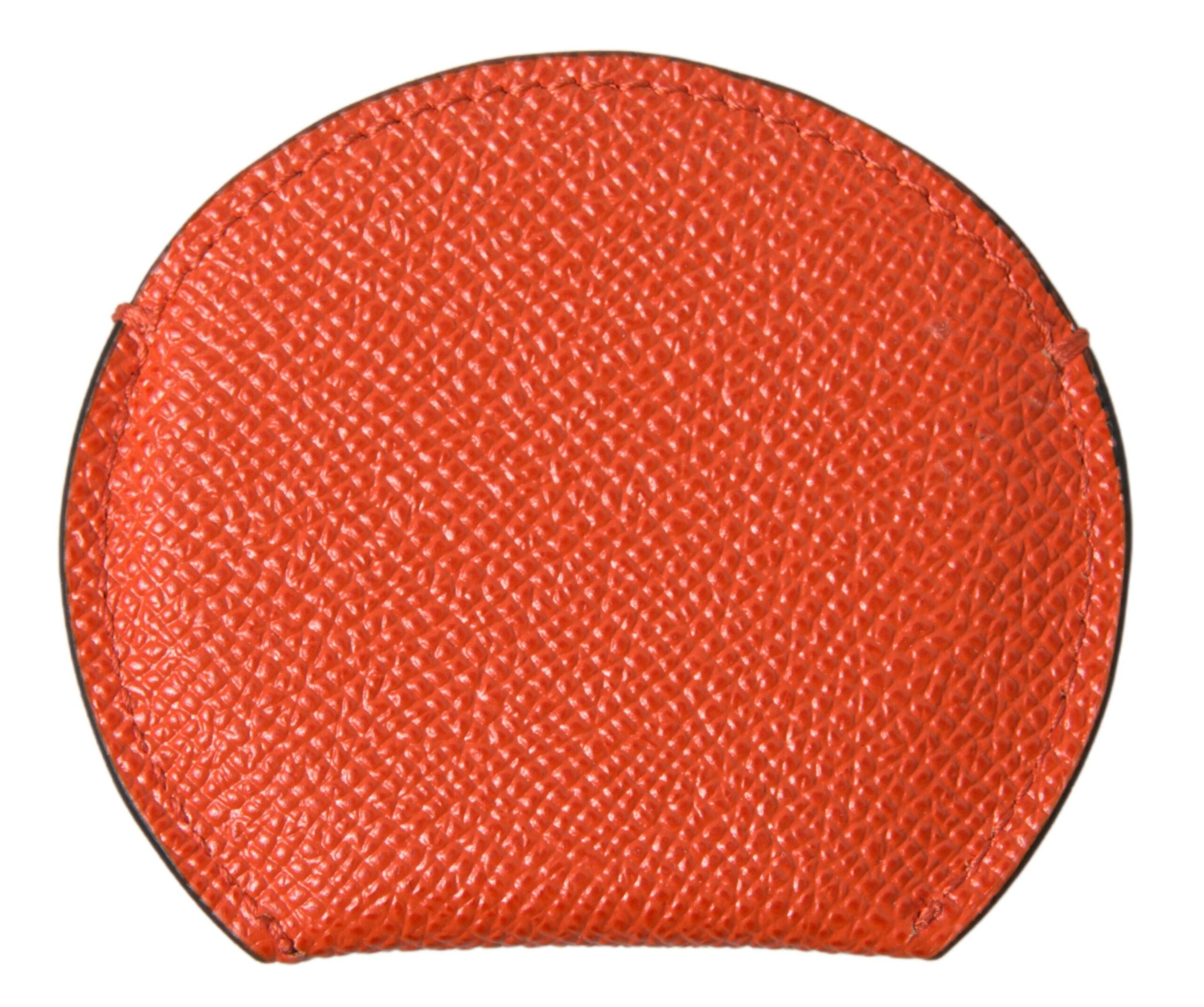 Orange Calfskin Leather Round Logo Hand Mirror Holder - ventzia