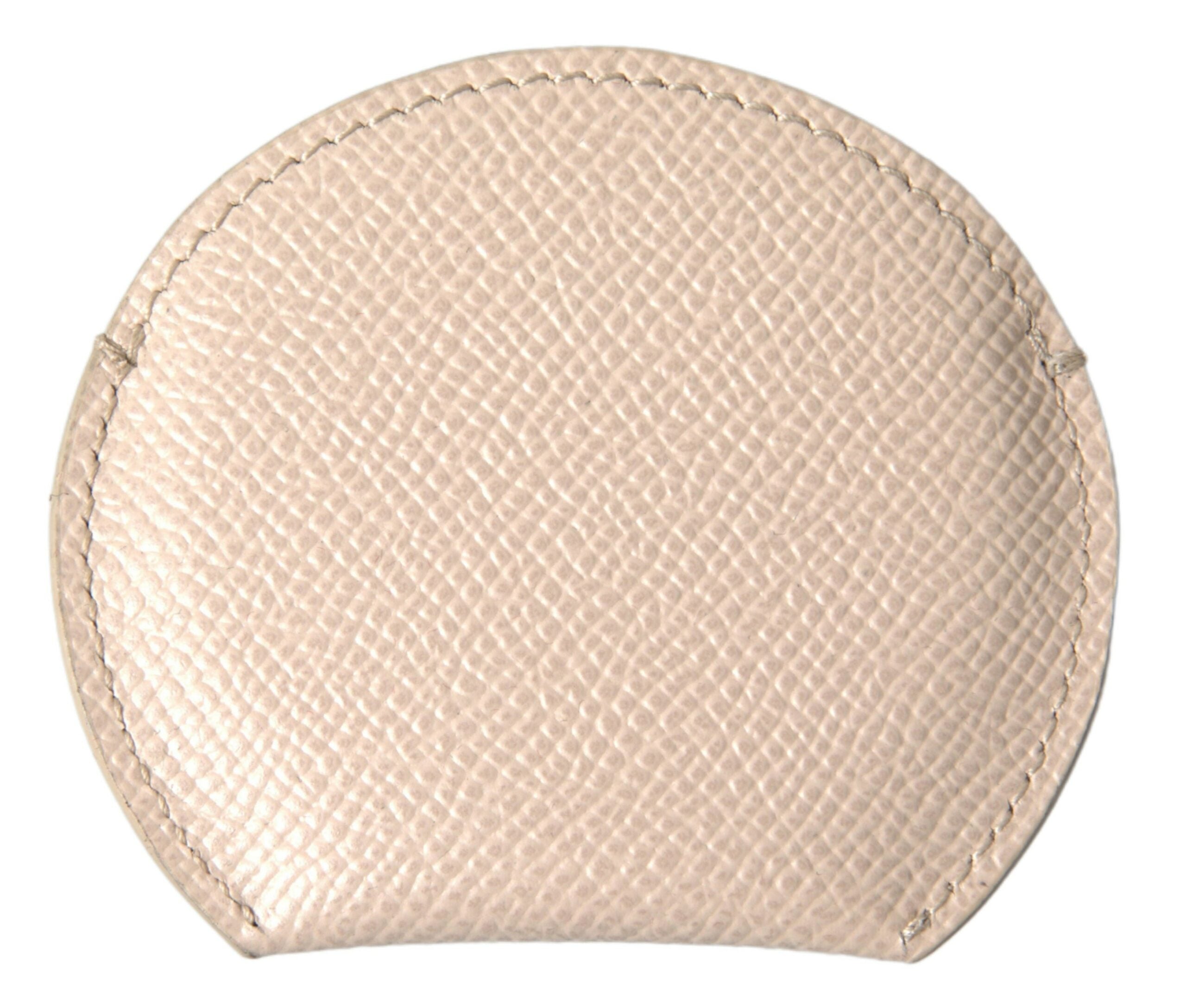 Beige Calfskin Leather Round Logo Hand Mirror Holder - ventzia
