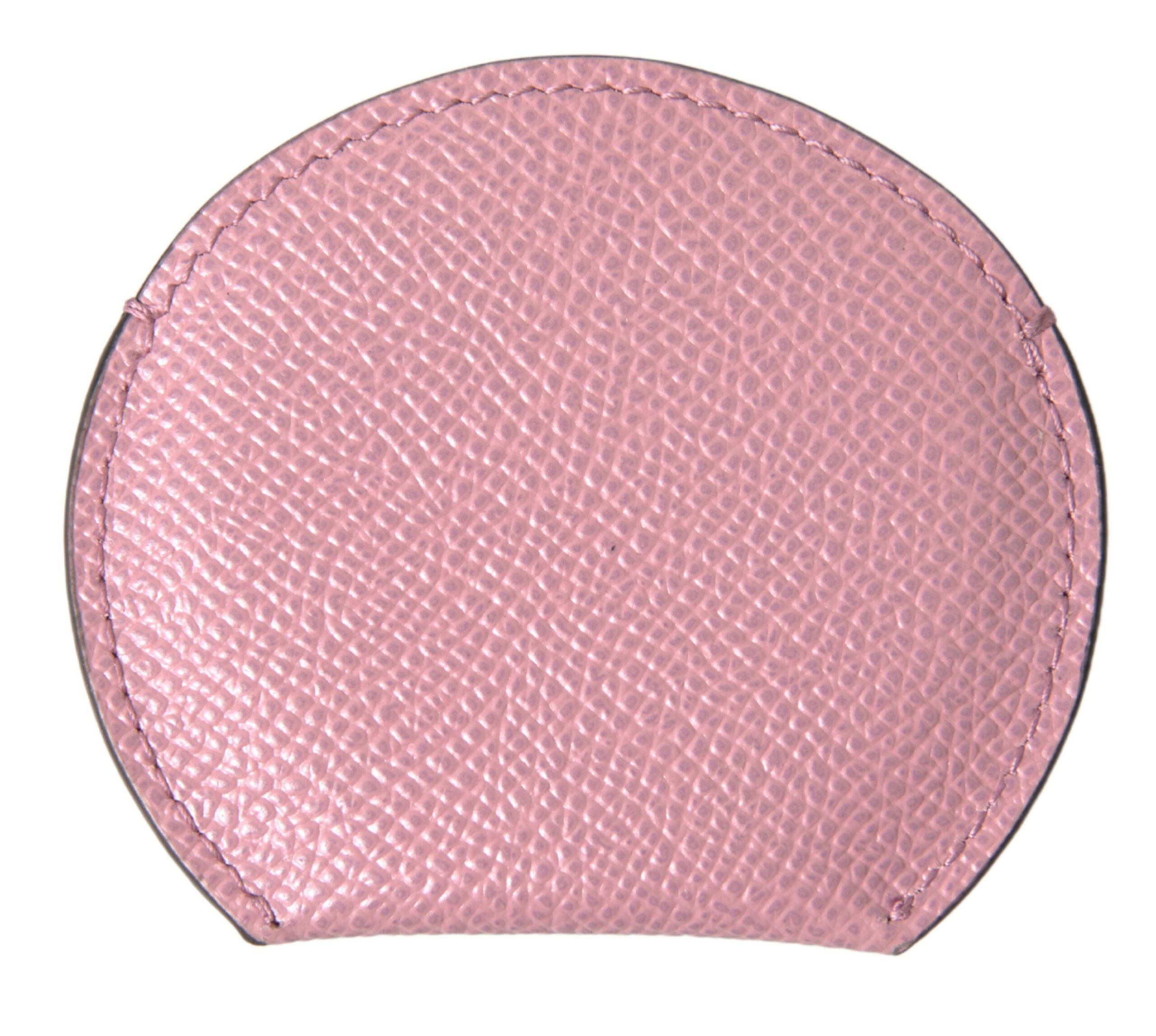 Pink Calfskin Leather Round Logo Print Hand Mirror Holder - ventzia