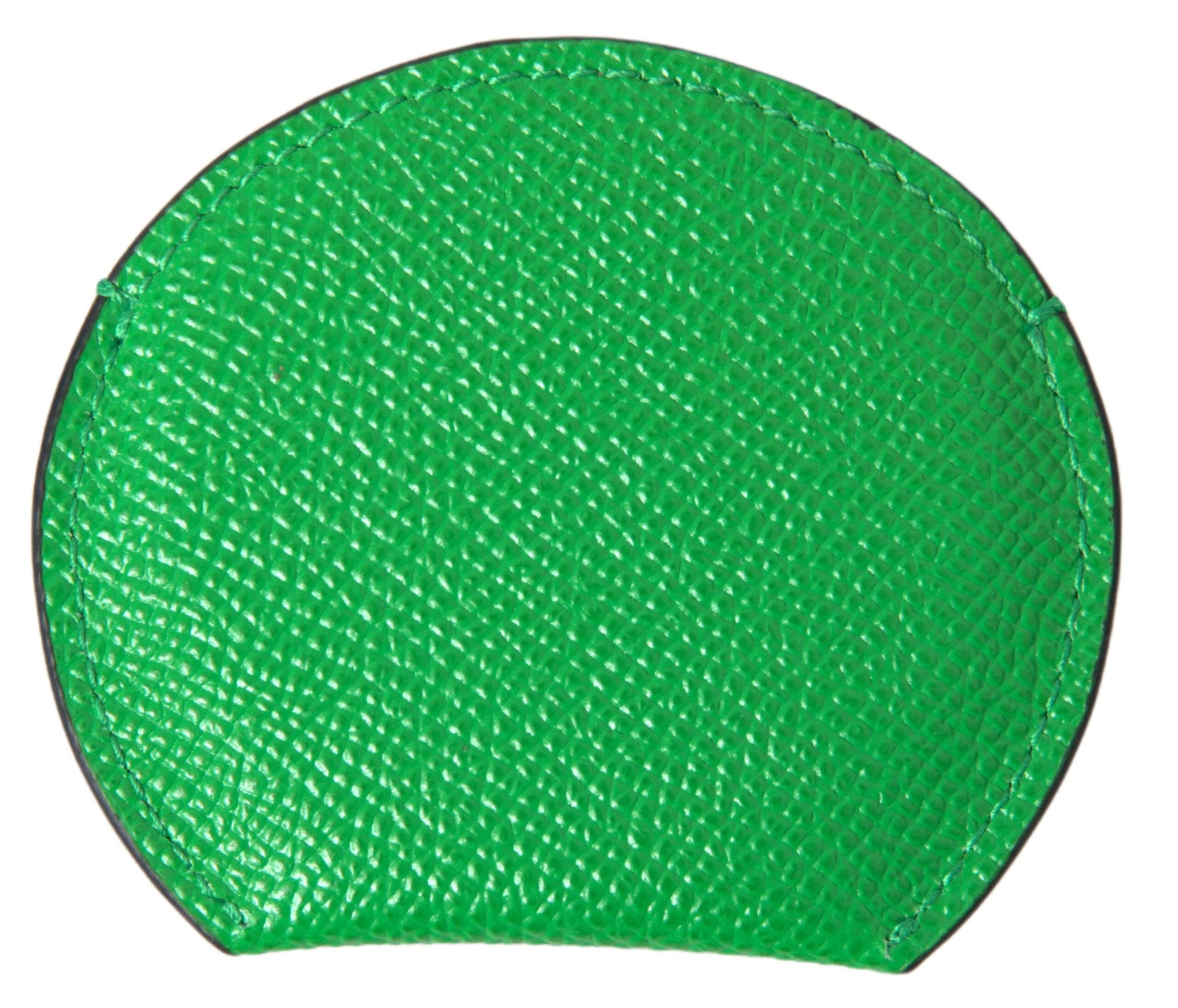Green Calfskin Leather Round Logo Hand Mirror Holder - ventzia