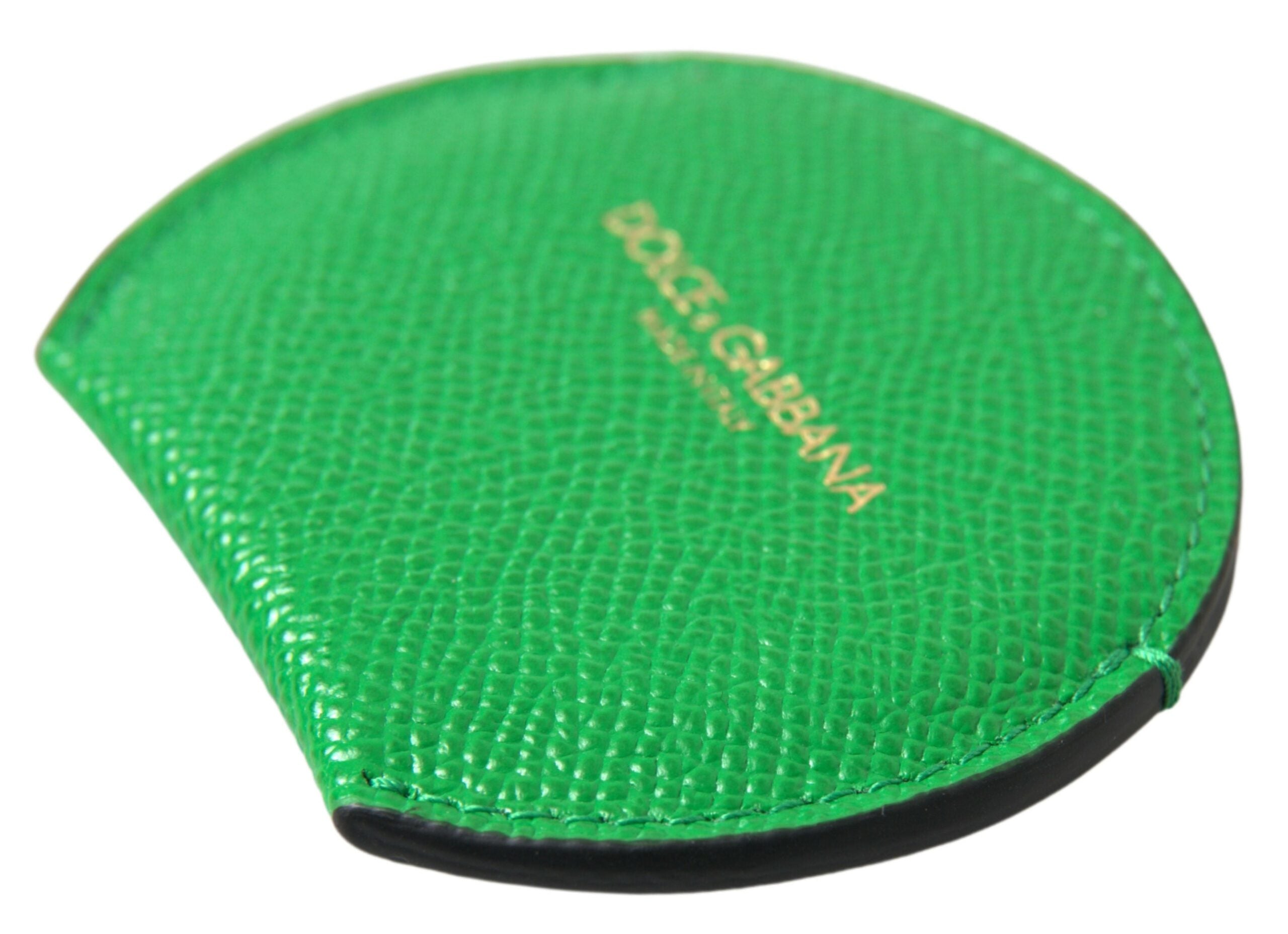 Green Calfskin Leather Round Logo Hand Mirror Holder - ventzia