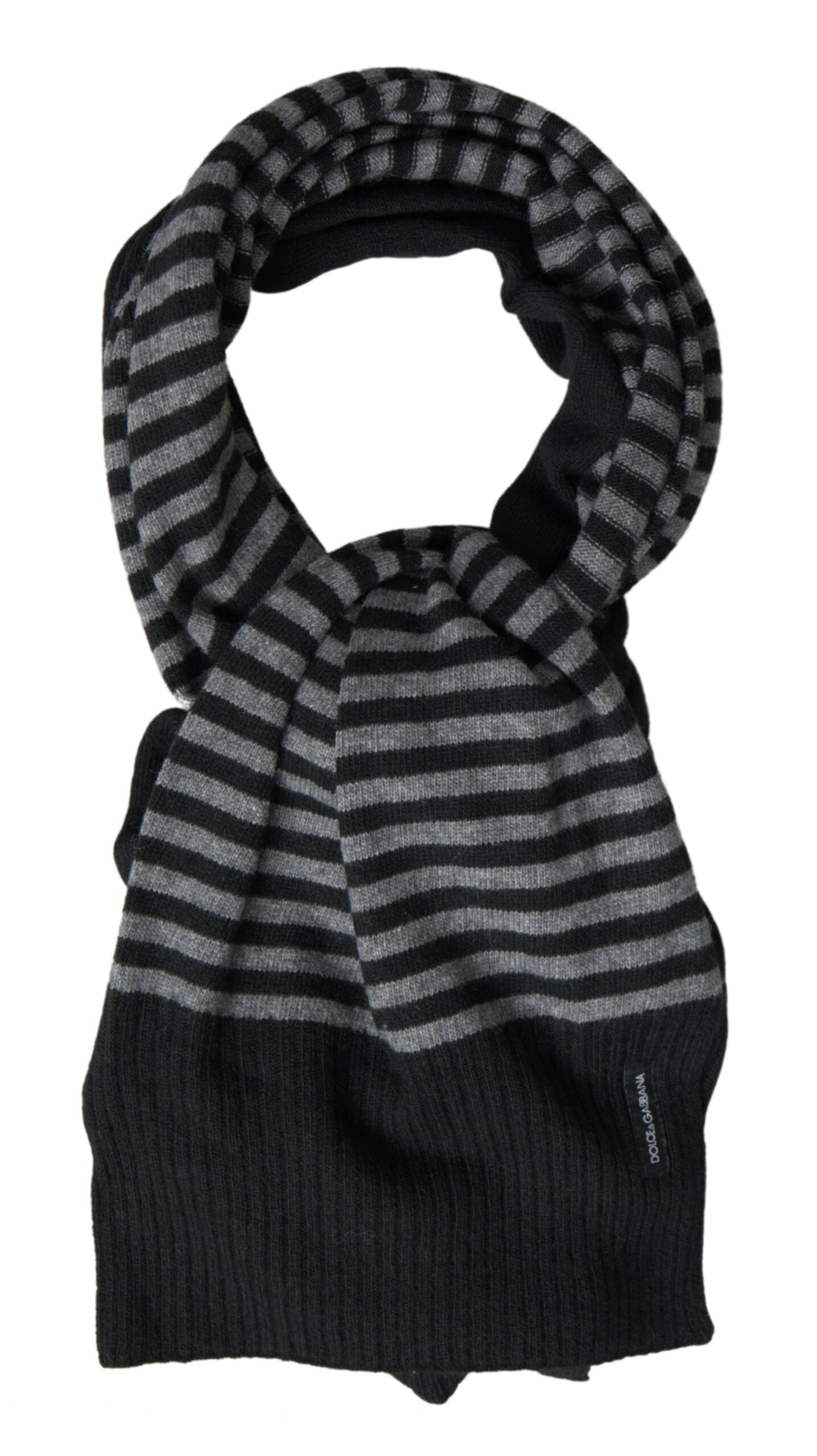 Black Gray Stripe Wool Neck Wrap Shawl Scarf - ventzia