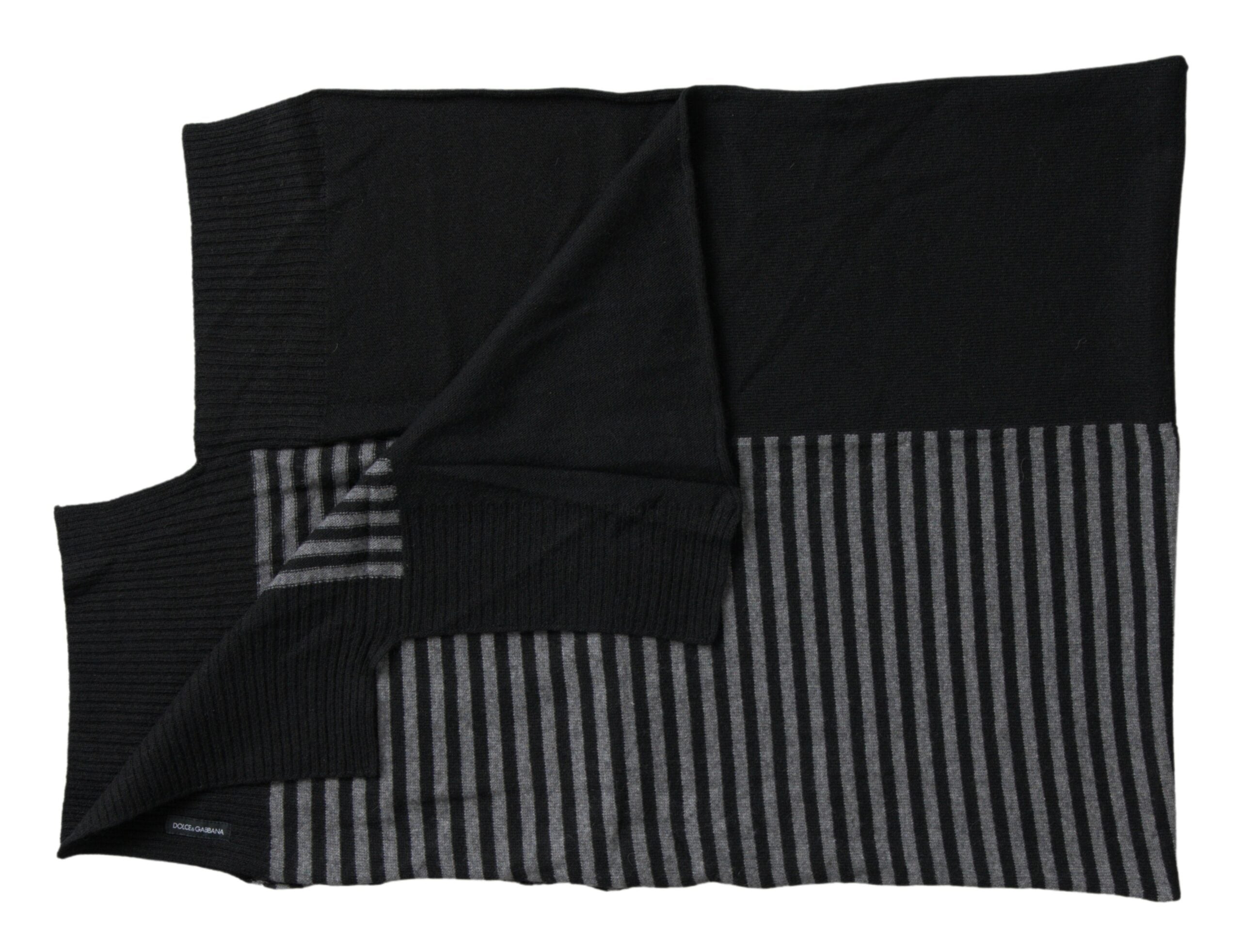 Black Gray Stripe Wool Neck Wrap Shawl Scarf - ventzia