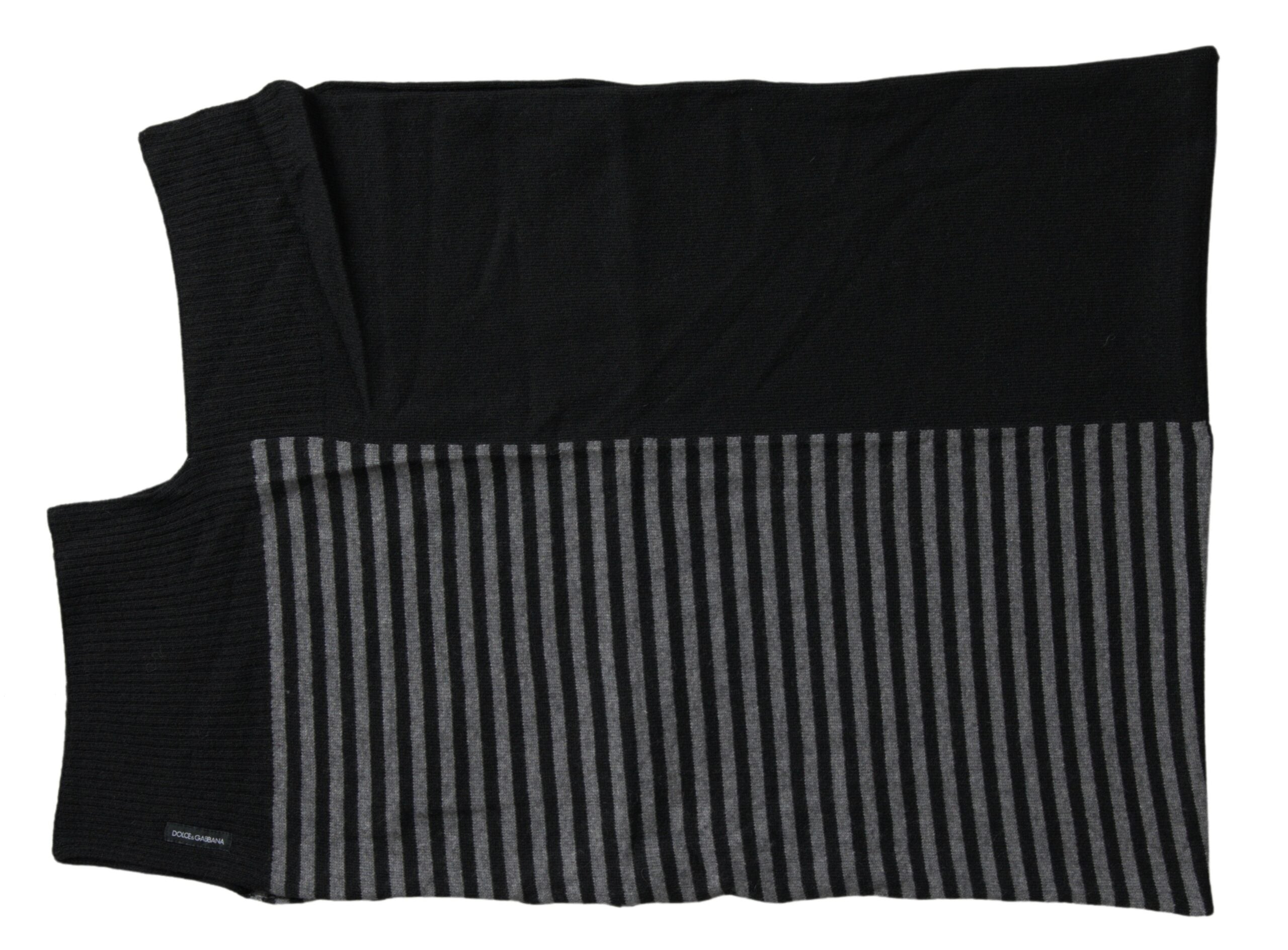 Black Gray Stripe Wool Neck Wrap Shawl Scarf - ventzia