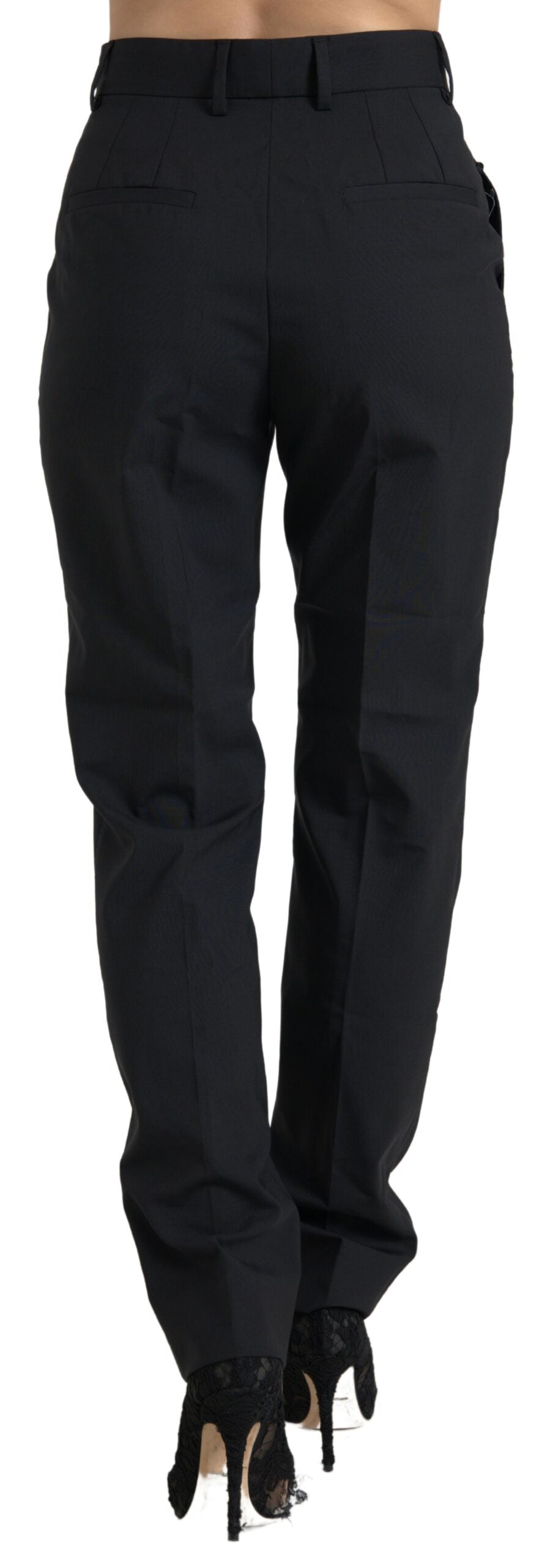 Black Wool High Waist Tapered Pants - ventzia