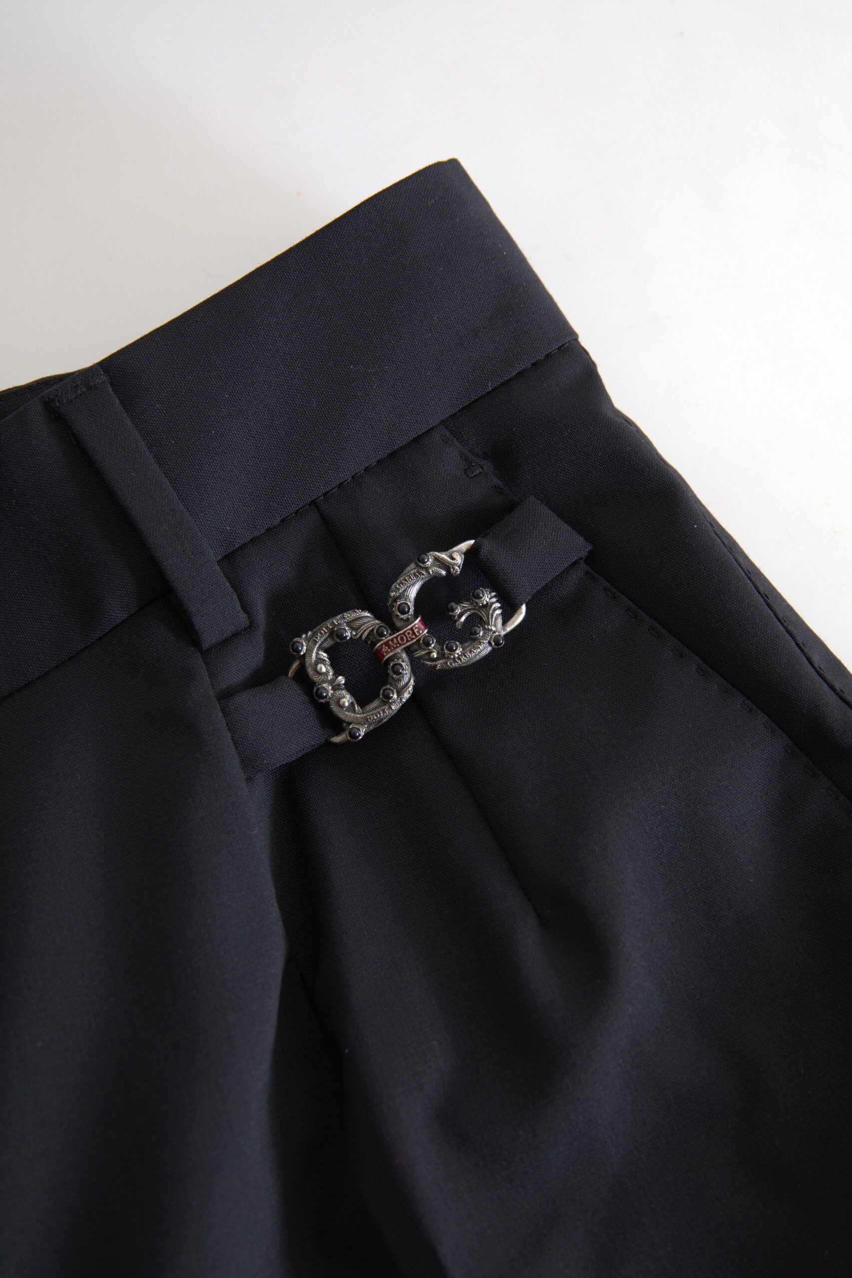 Black Wool High Waist Tapered Pants - ventzia