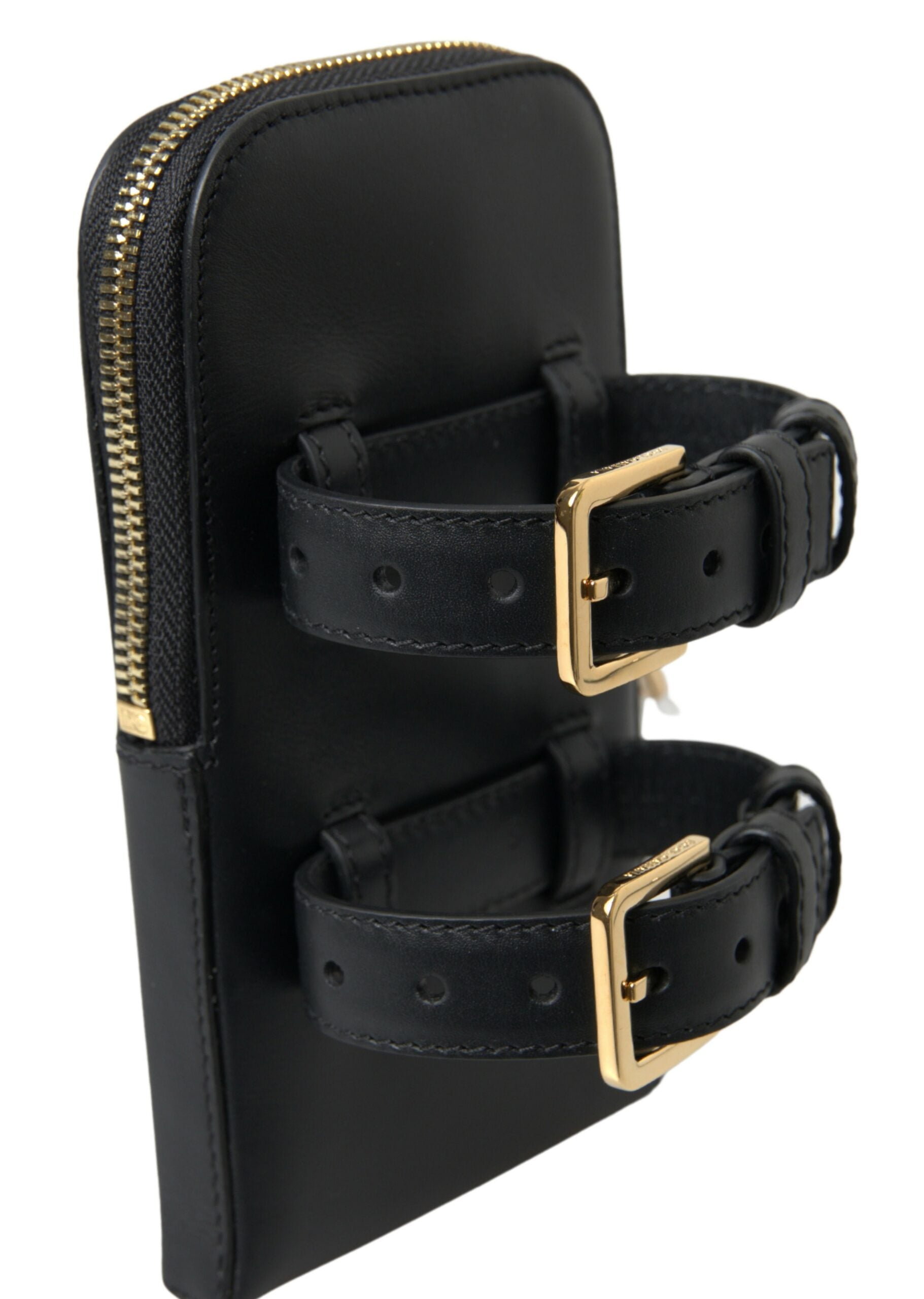 Black Leather Men Purse Double Belt Strap Bracelet Bag - ventzia