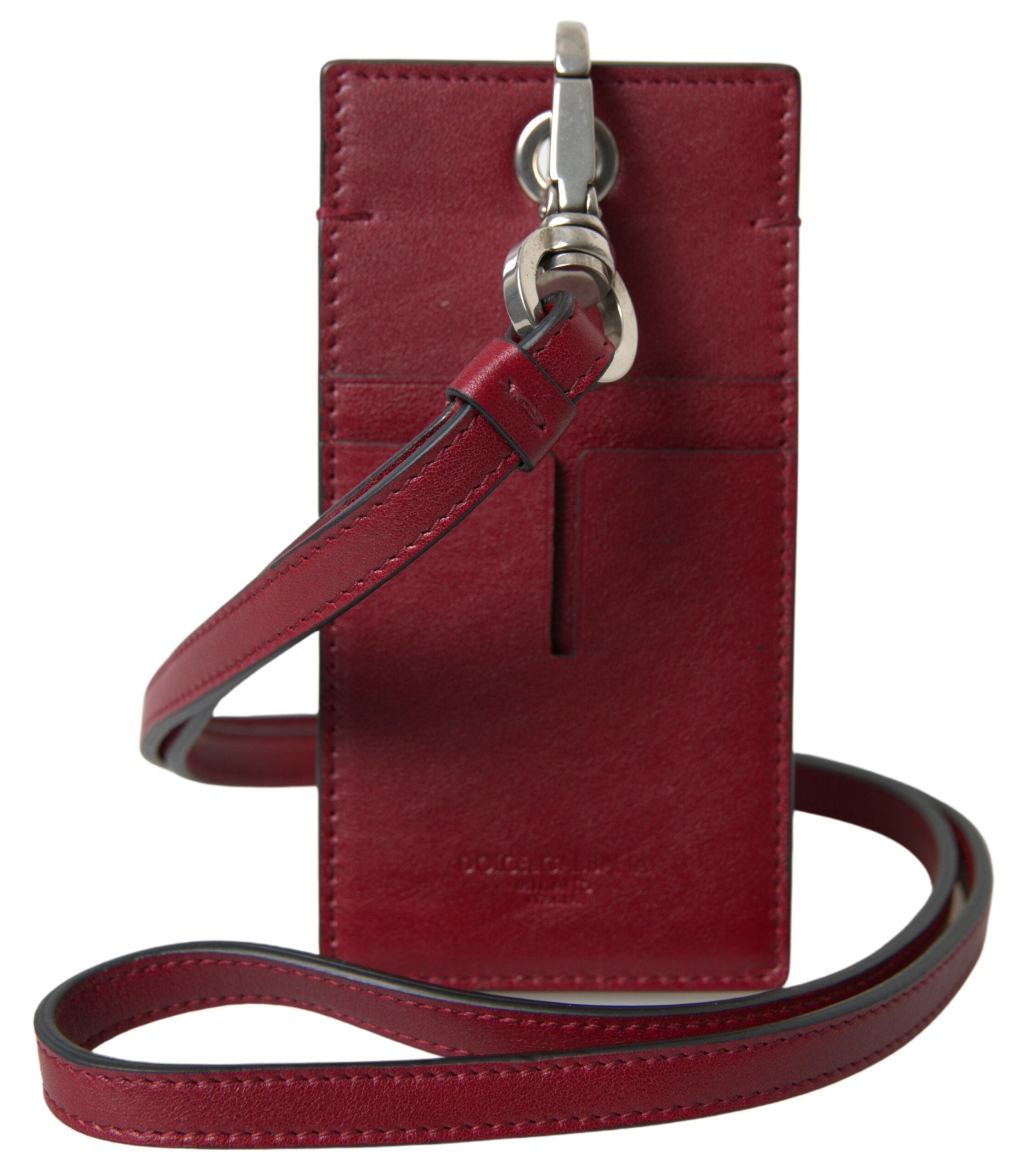 Red Leather Lanyard Logo Slim Card Holder Men Wallet - ventzia