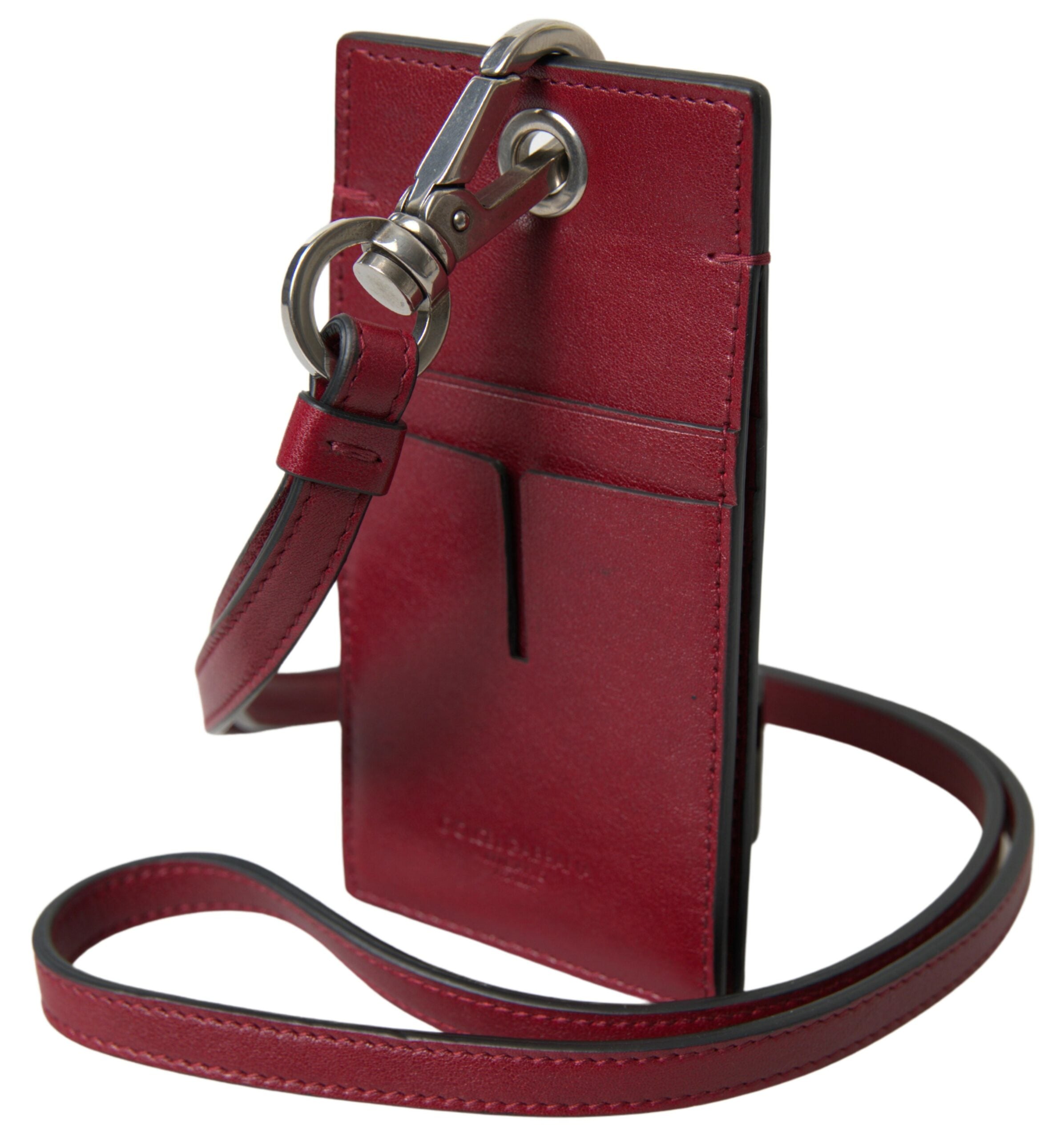Red Leather Lanyard Logo Slim Card Holder Men Wallet - ventzia