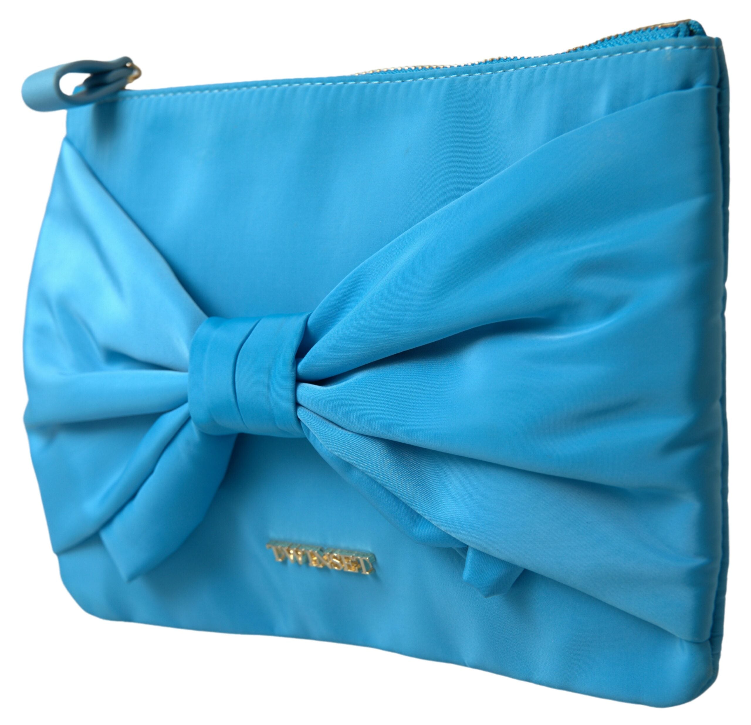 Blue Tafta Silk Large Bow Zipper Clutch Women Borse Logo Bag - ventzia