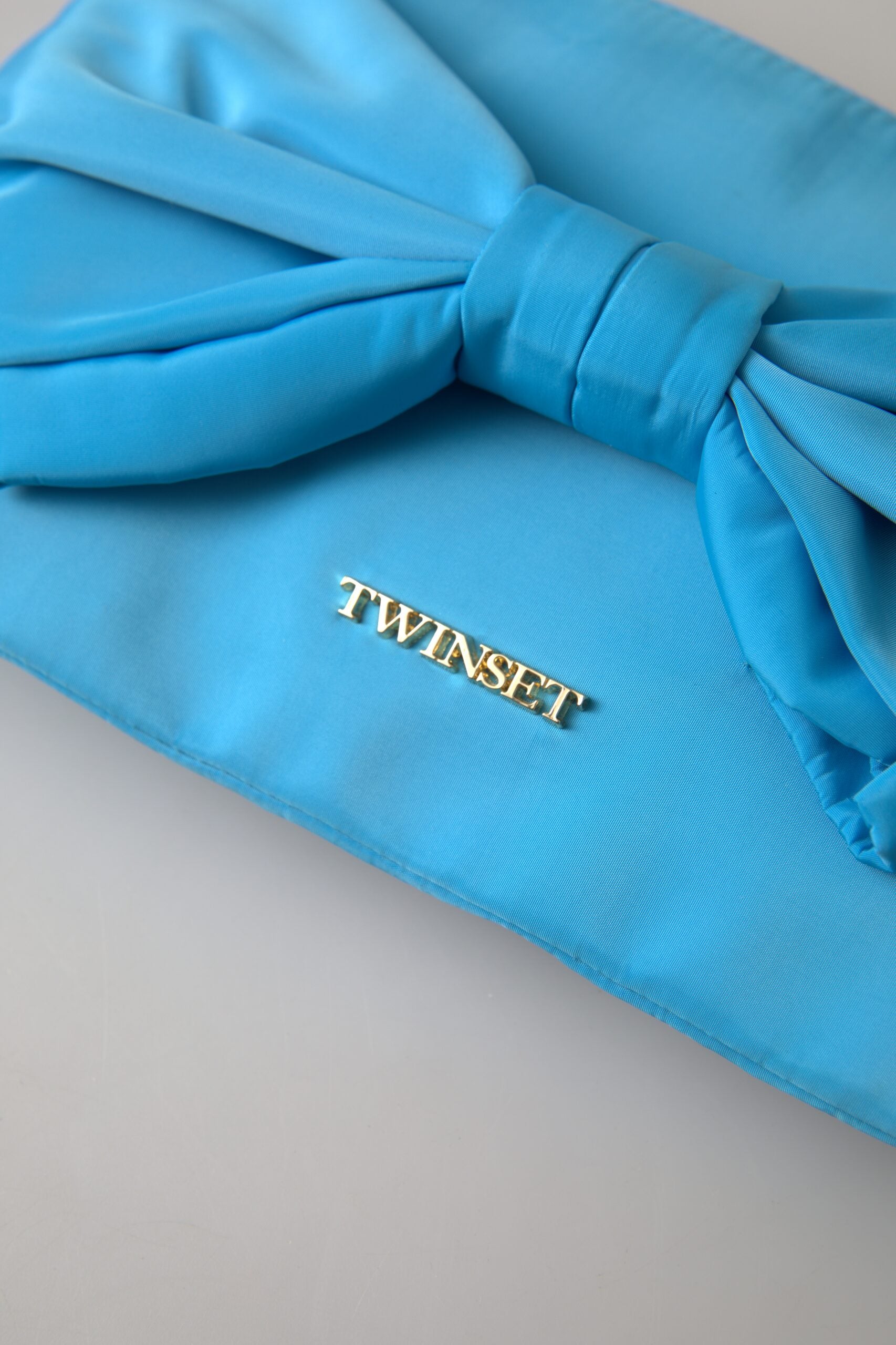 Blue Tafta Silk Large Bow Zipper Clutch Women Borse Logo Bag - ventzia