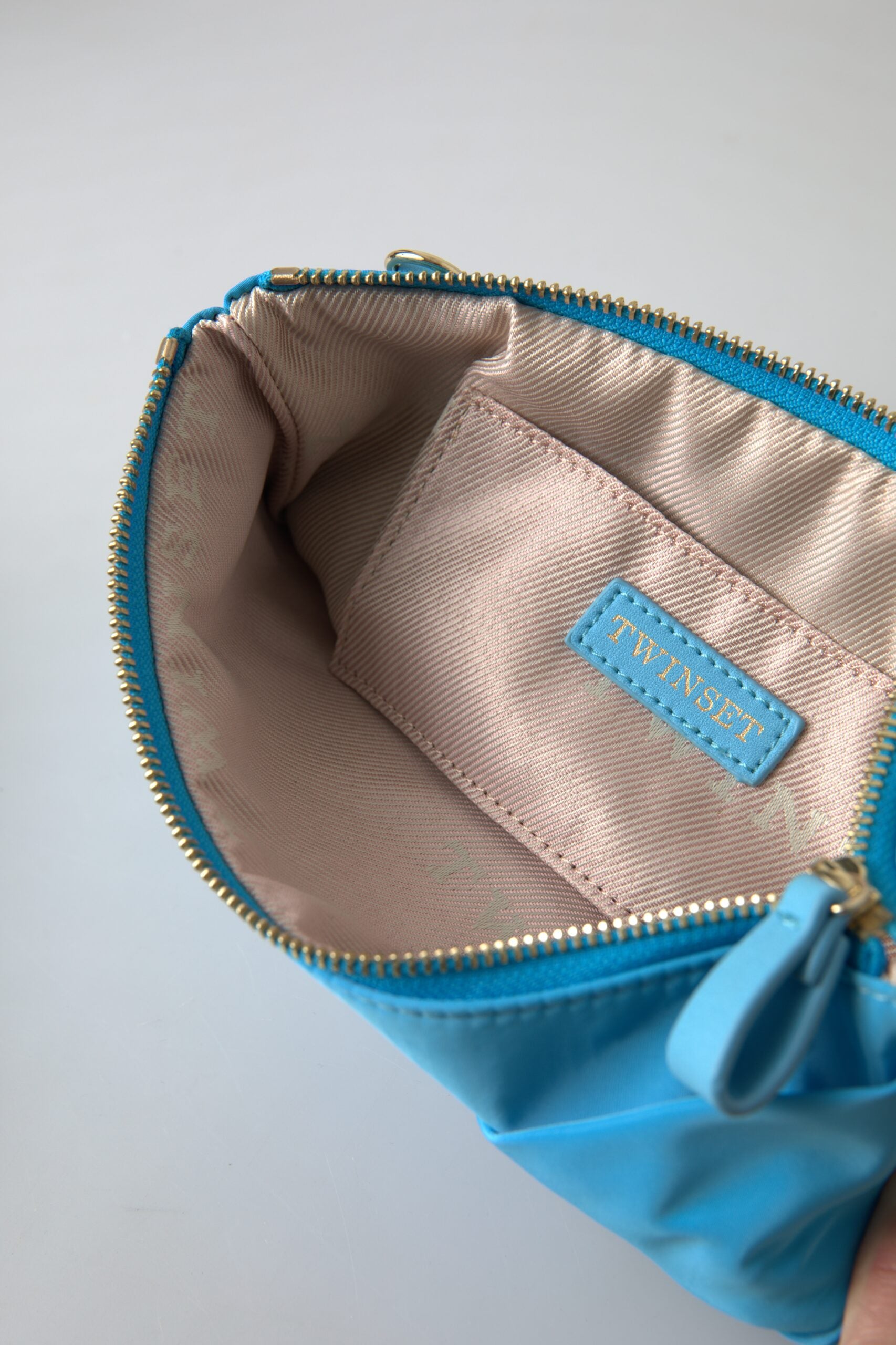 Blue Tafta Silk Large Bow Zipper Clutch Women Borse Logo Bag - ventzia