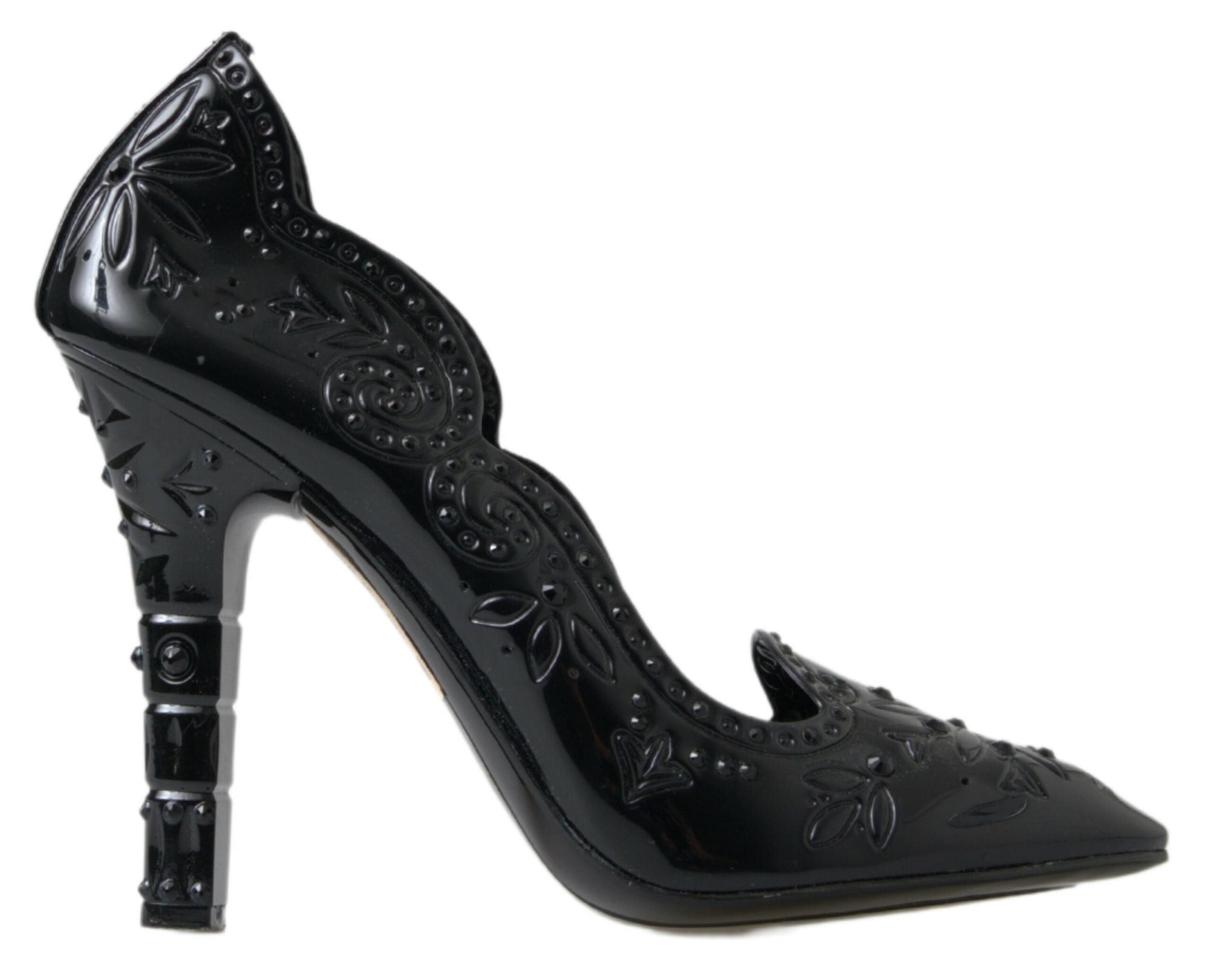 Black CINDERELLA Floral Crystal Heels Shoes - ventzia