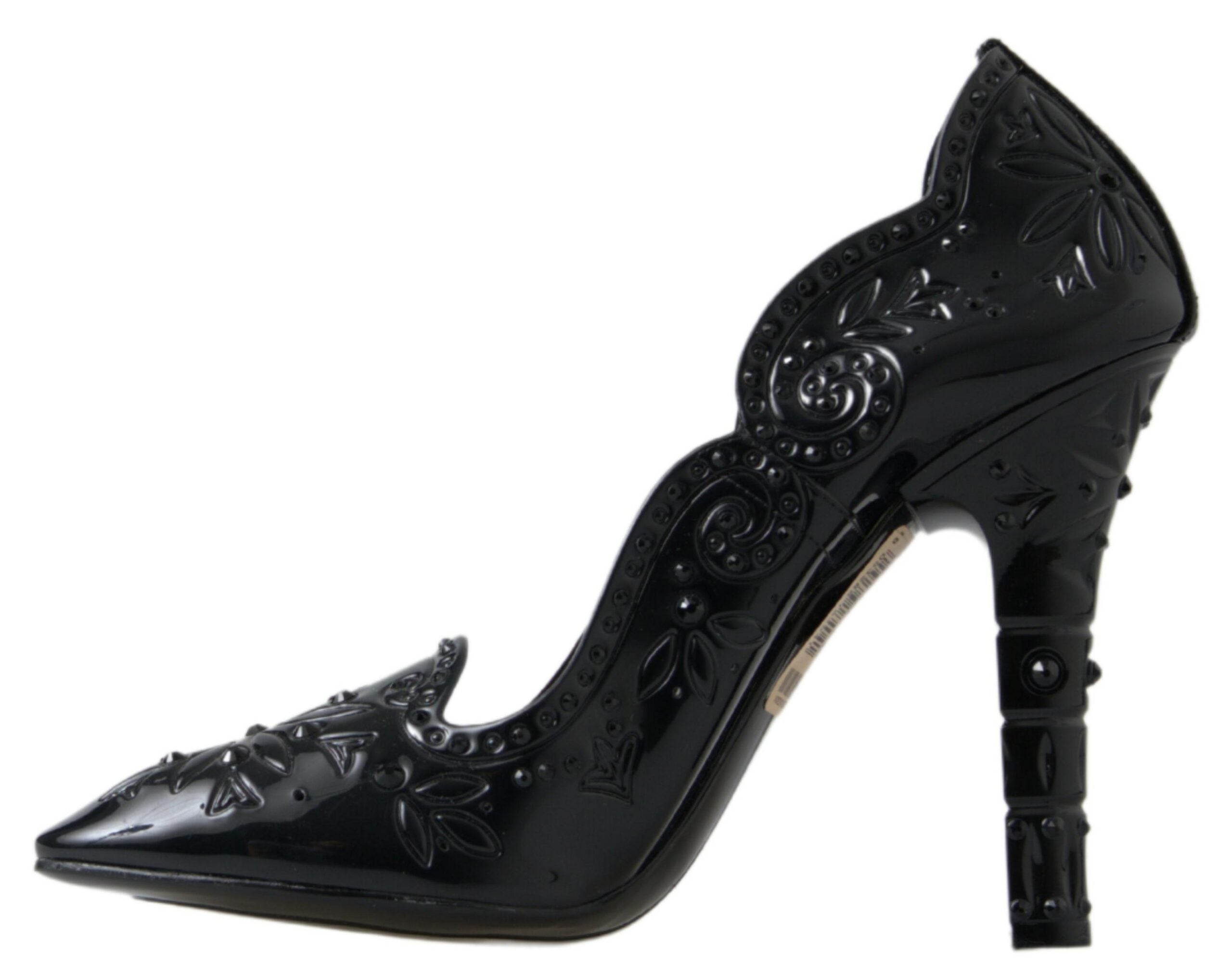 Black CINDERELLA Floral Crystal Heels Shoes - ventzia