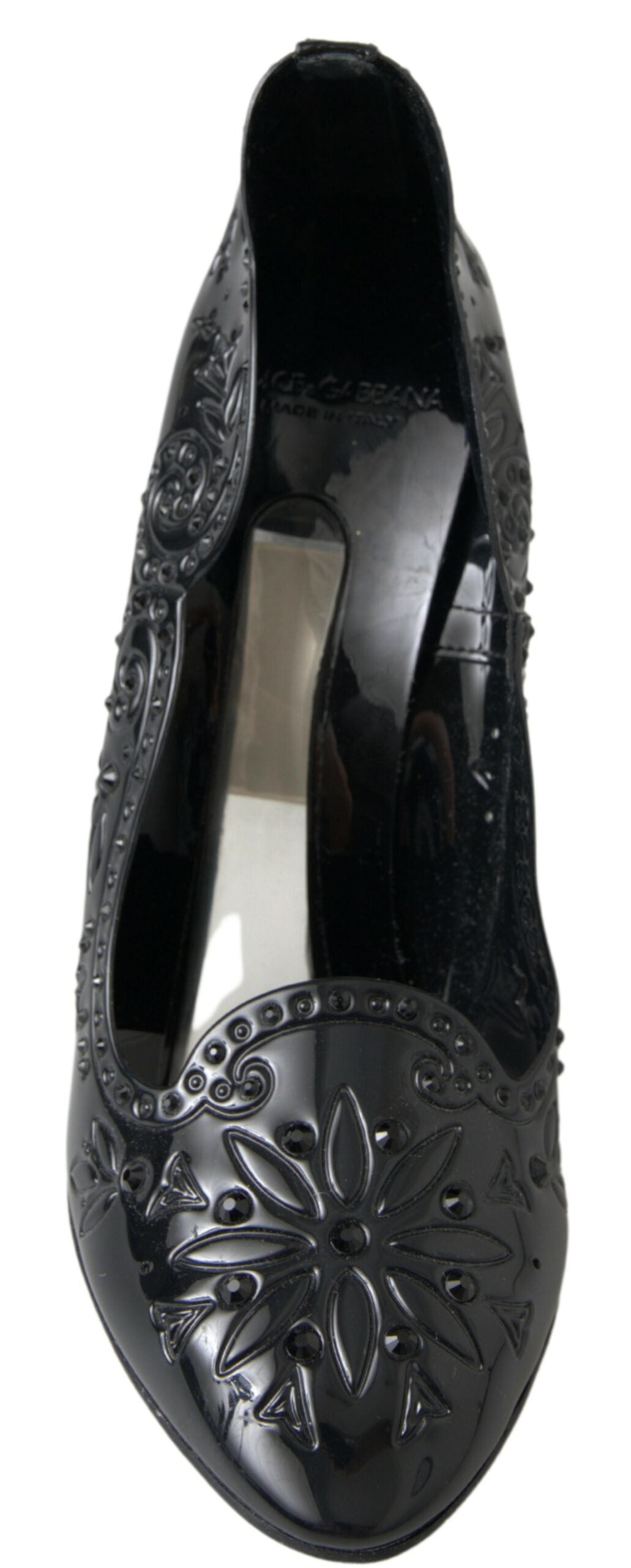 Black CINDERELLA Floral Crystal Heels Shoes - ventzia
