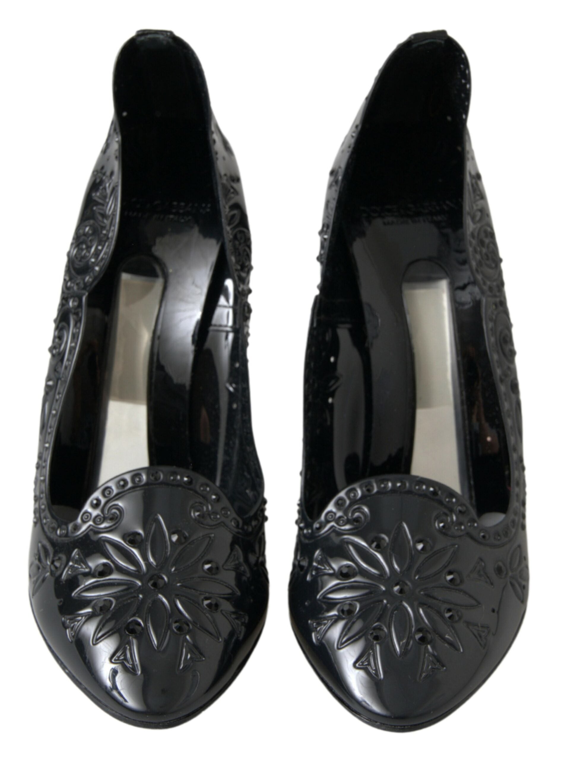 Black CINDERELLA Floral Crystal Heels Shoes - ventzia