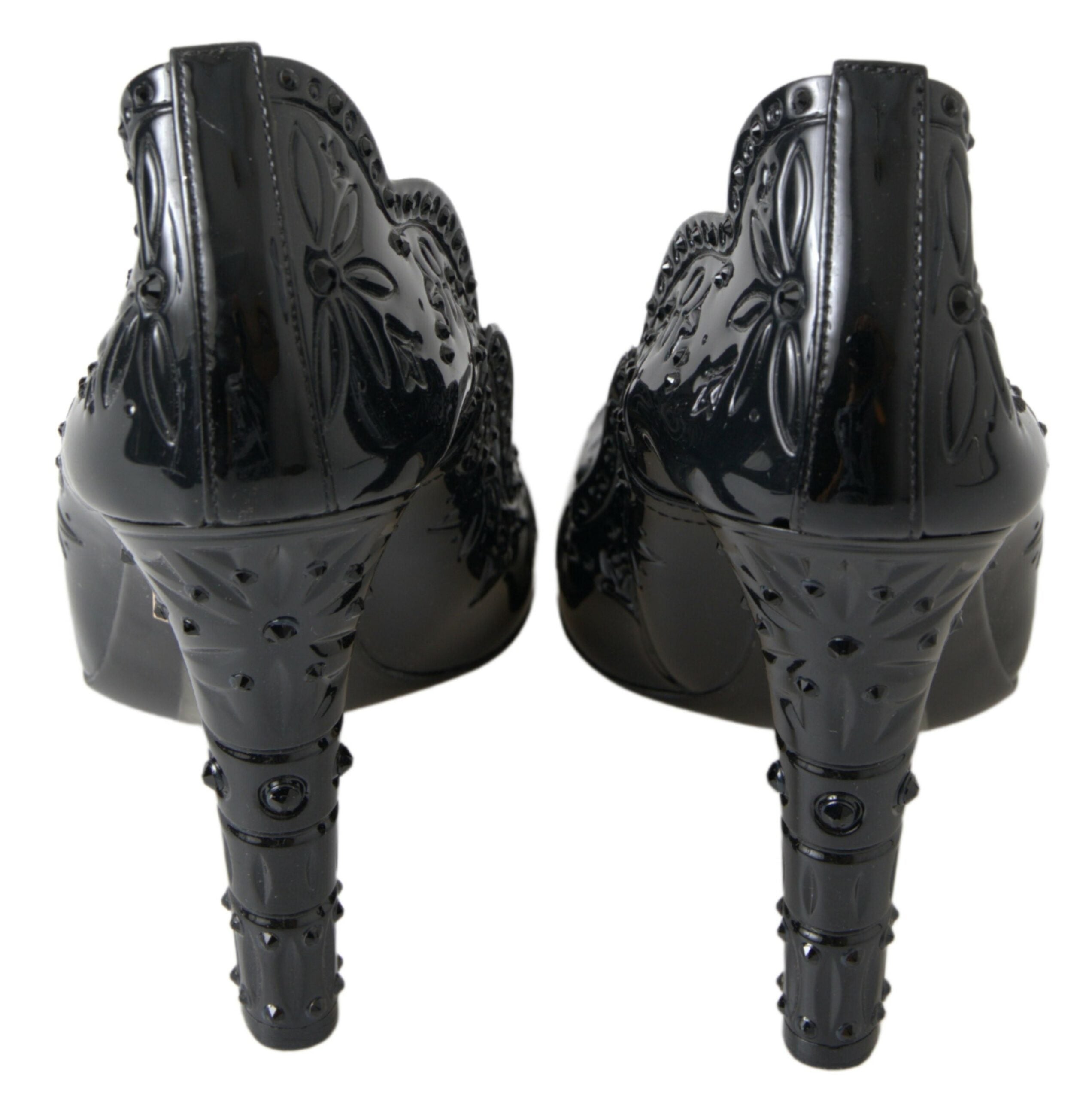 Black CINDERELLA Floral Crystal Heels Shoes - ventzia