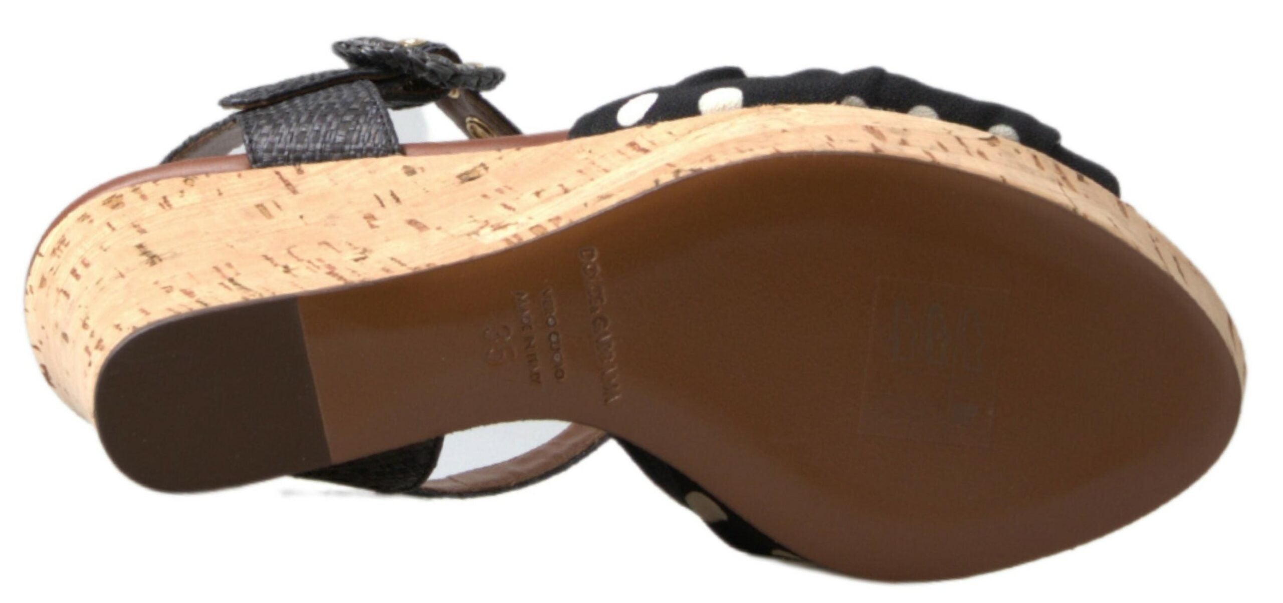 Black Wedges Polka Dotted Ankle Strap Shoes Sandals - ventzia