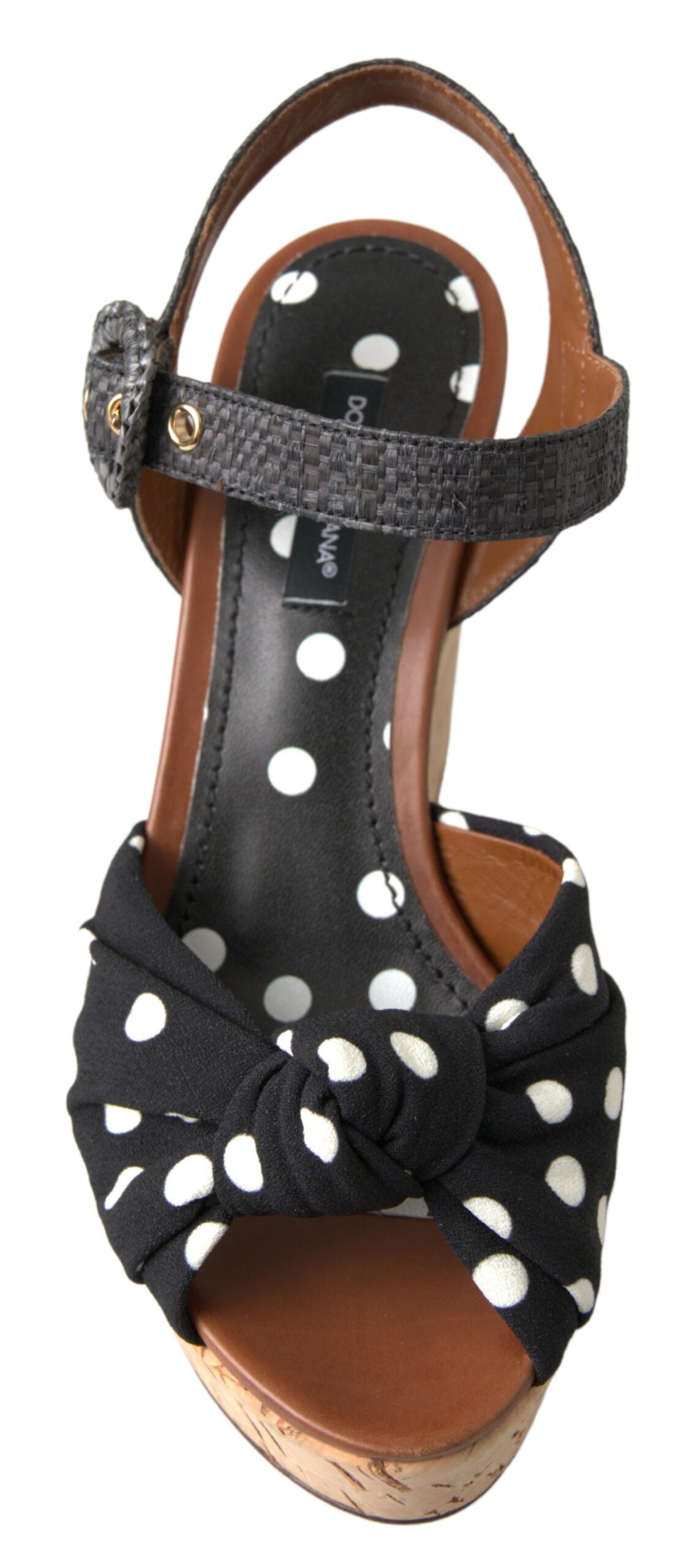 Black Wedges Polka Dotted Ankle Strap Shoes Sandals - ventzia