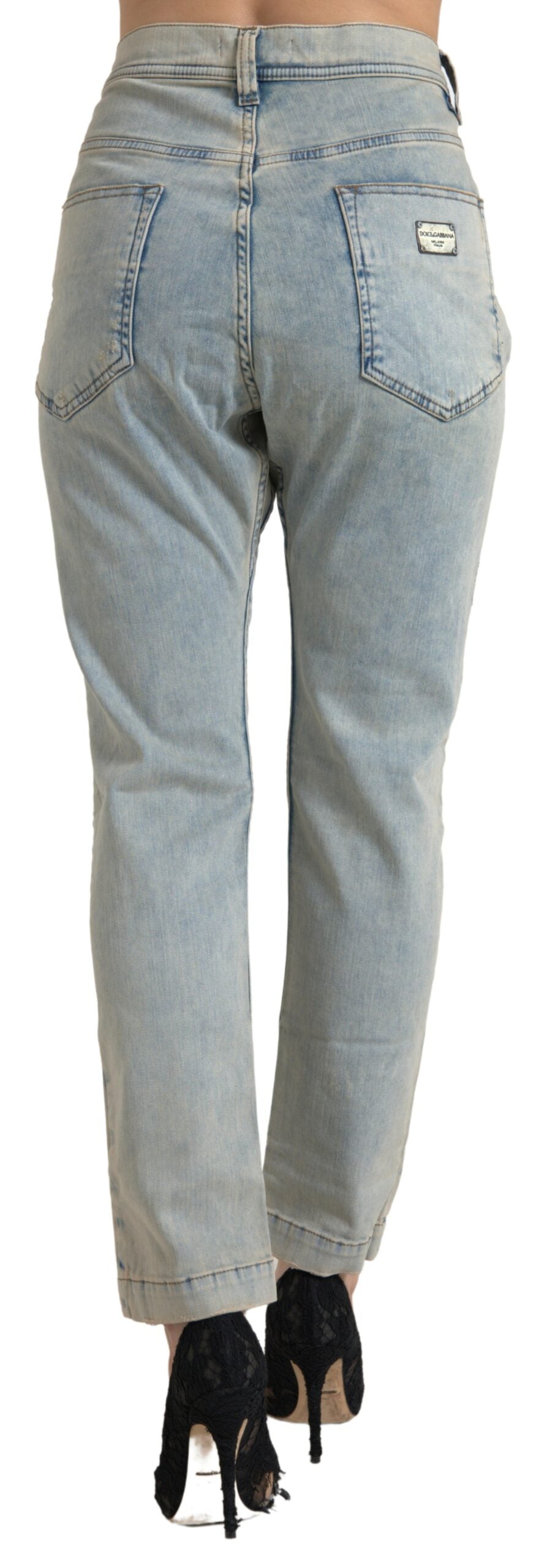 Blue Washed Cotton Mid Waist Skinny Jeans - ventzia