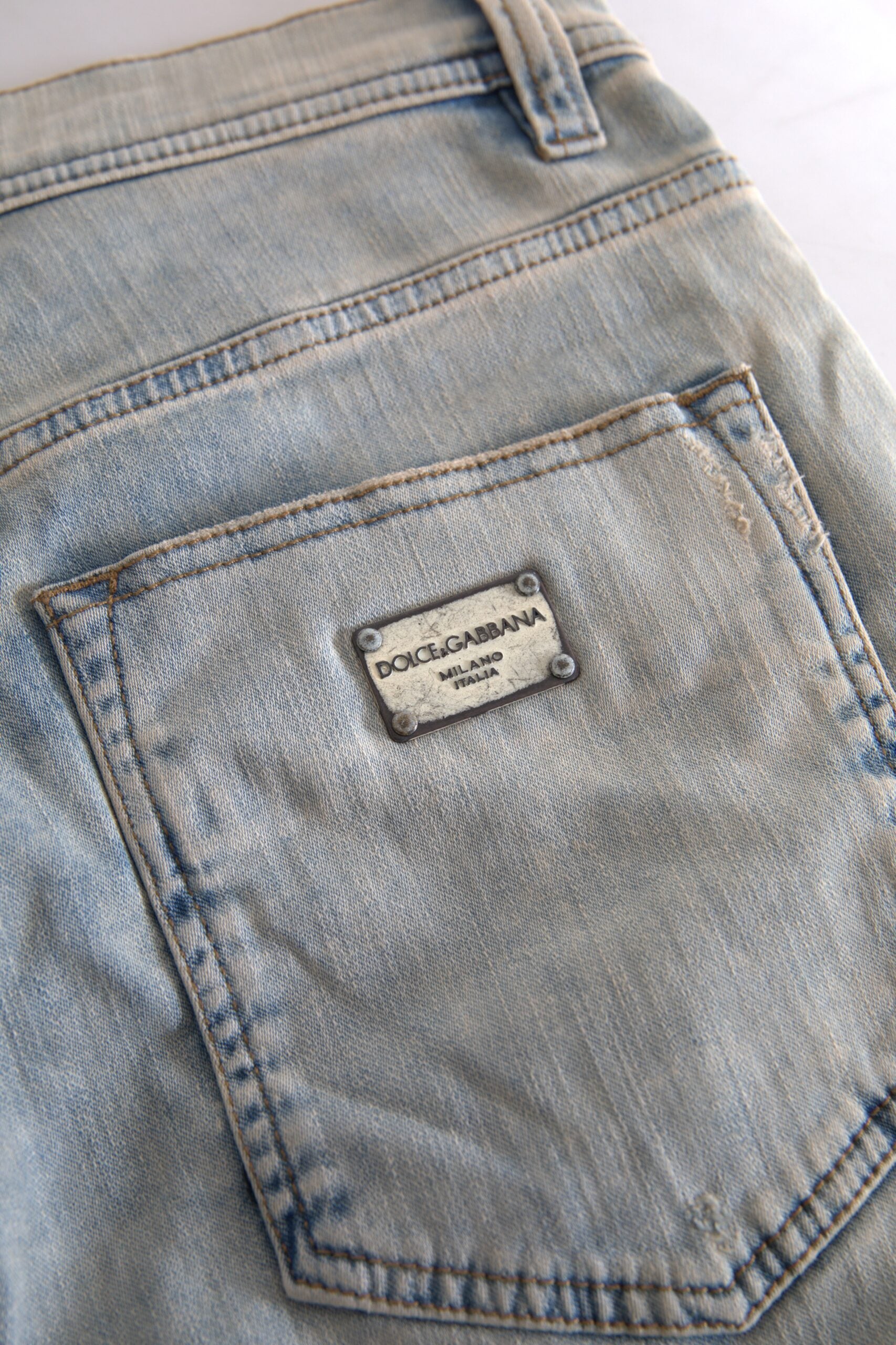 Blue Washed Cotton Mid Waist Skinny Jeans - ventzia