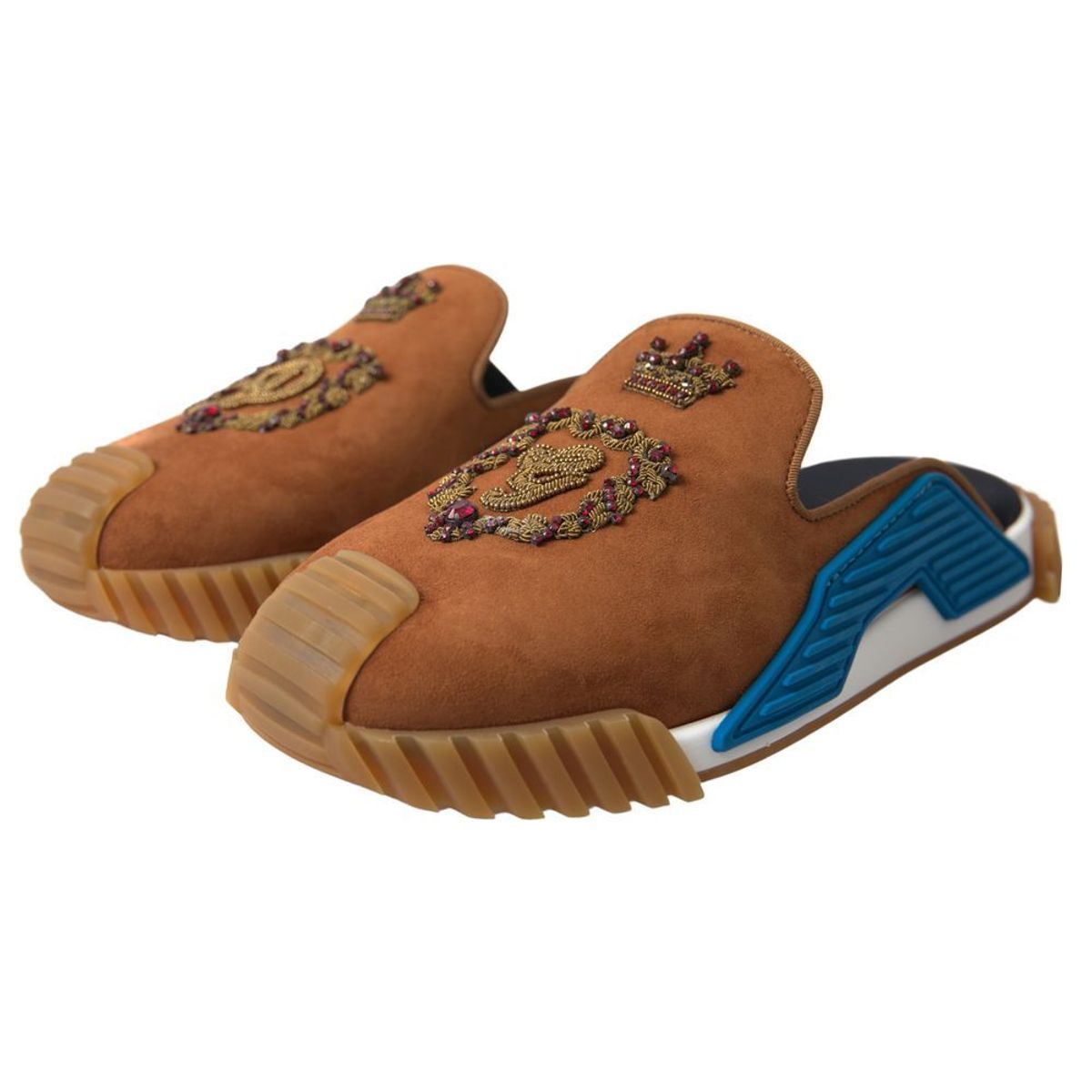 Brown Suede Crown Logo NS1 Slides Sandals - ventzia