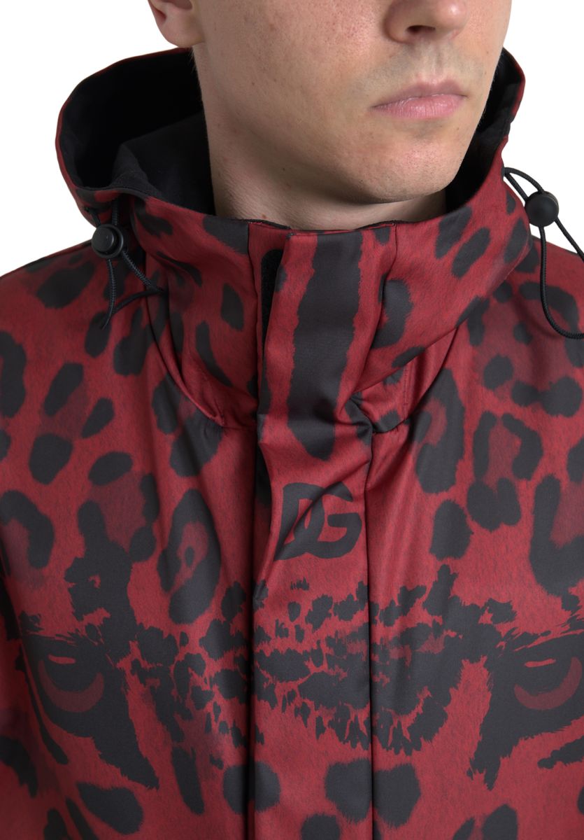 Red Leopard Hooded Rain Coat Jacket - ventzia