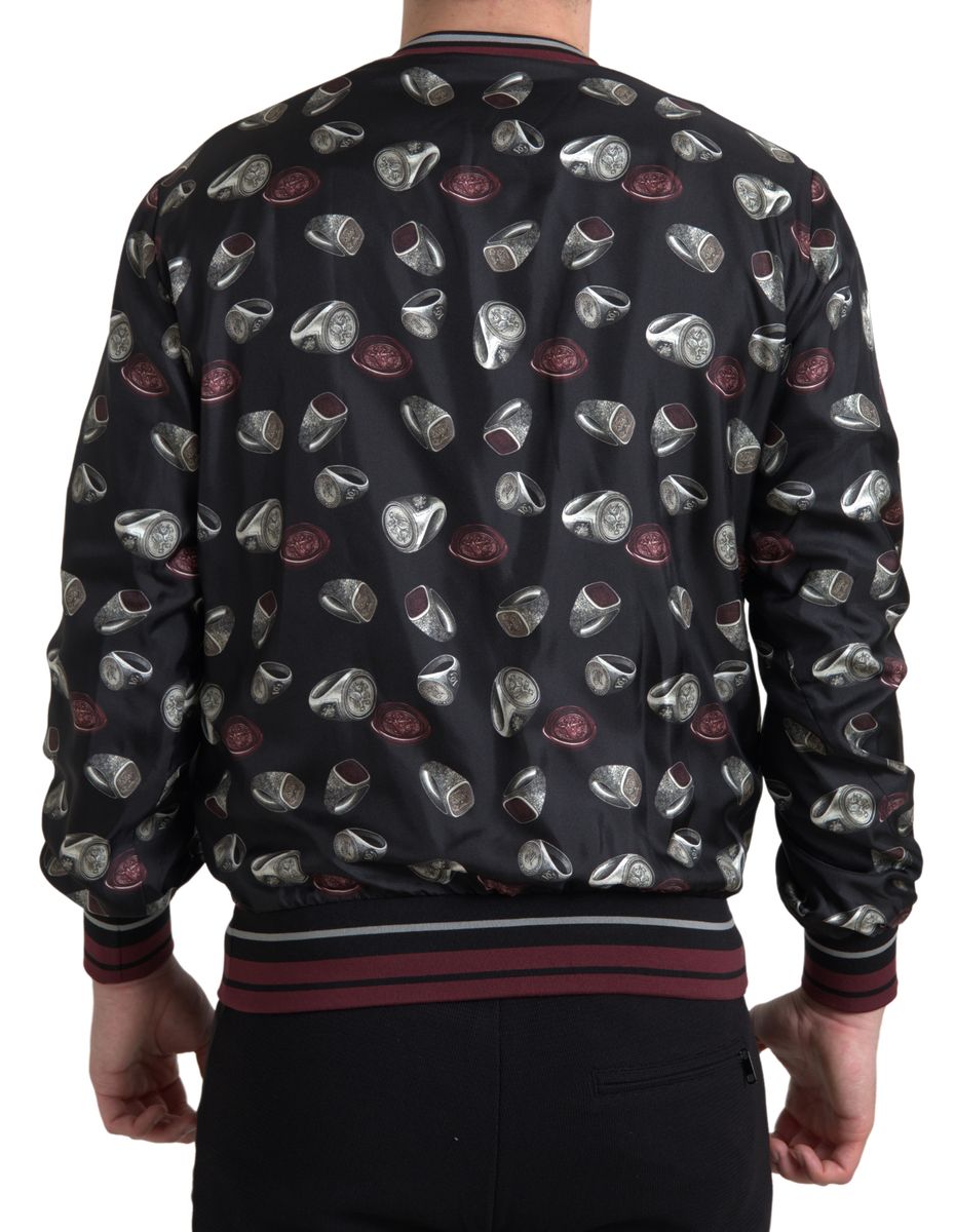Black Ring Print Silk Crewneck Sweater - ventzia