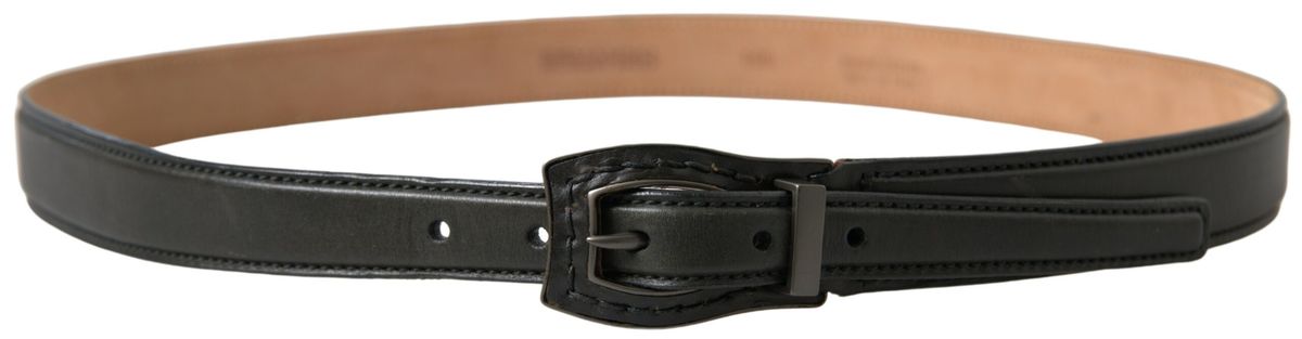 Black Leather Metal Buckle Cintura Belt - ventzia
