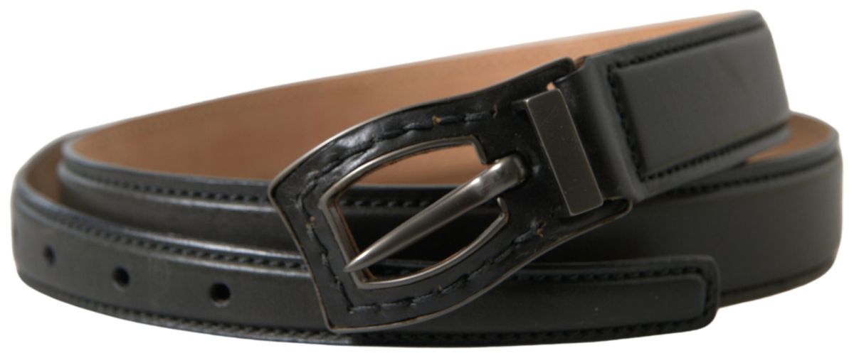 Black Leather Metal Buckle Cintura Belt - ventzia