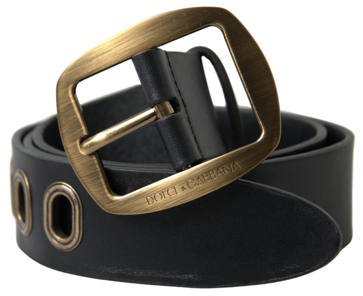 Black Leather Gold Metal Buckle Men Belt - ventzia