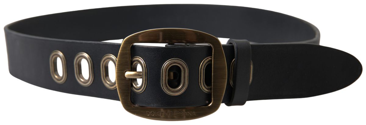Black Leather Gold Metal Buckle Men Belt - ventzia