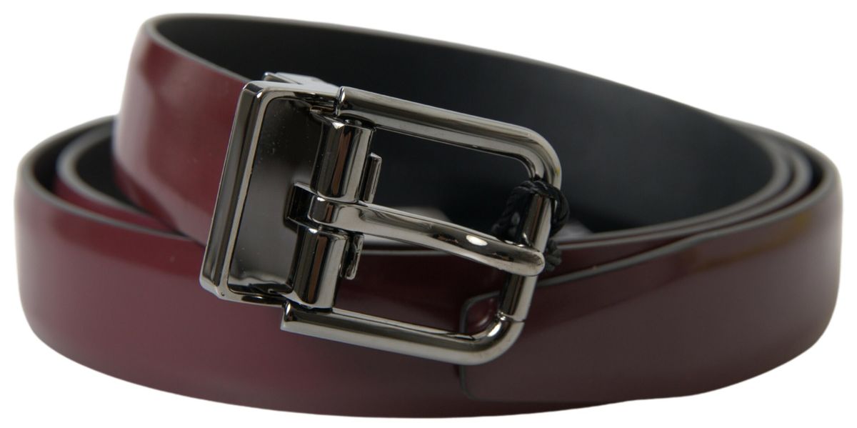 Bordeaux Leather Silver Metal Buckle Belt - ventzia