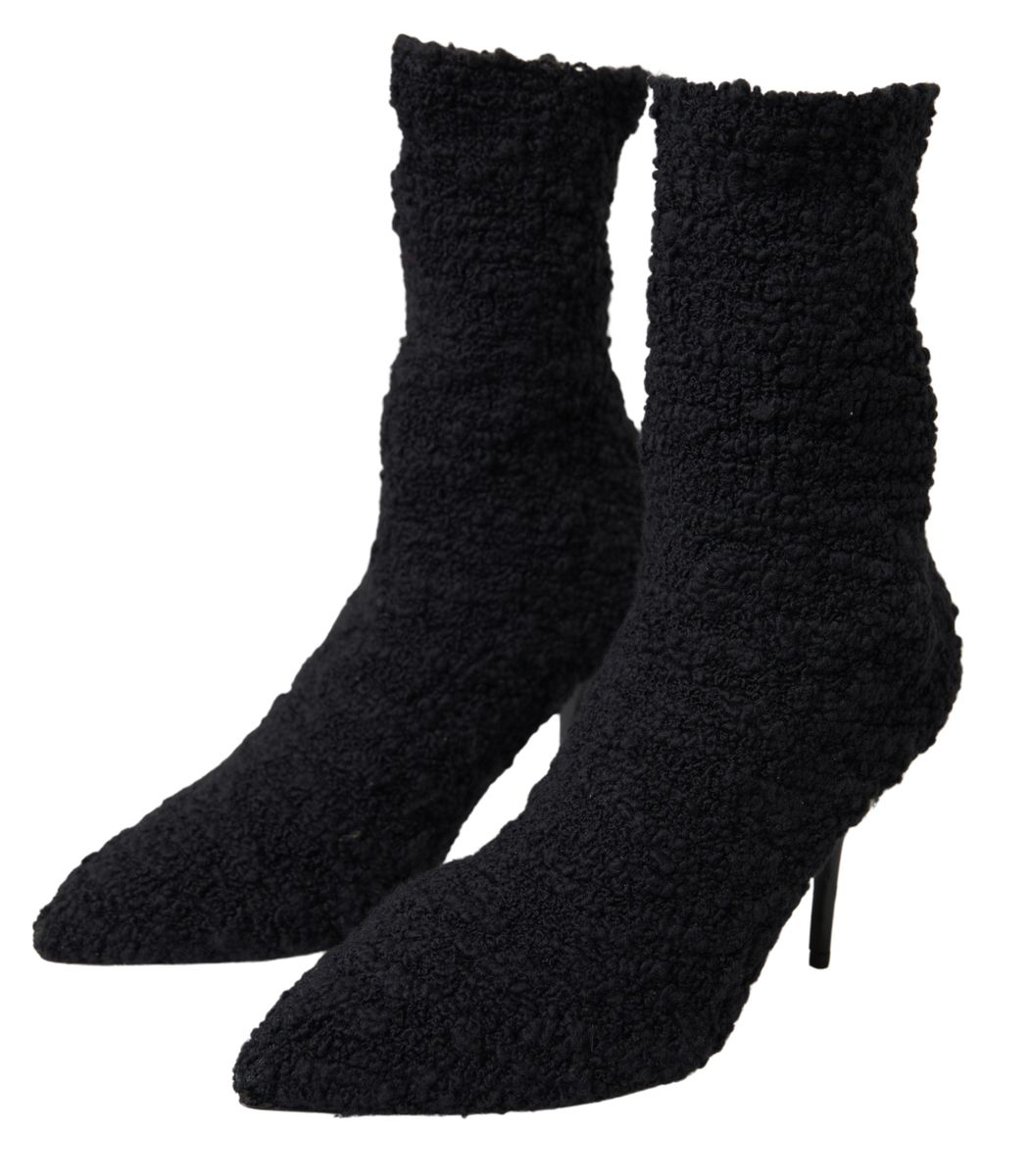 Black Stiletto Heels Mid Calf Boots - ventzia