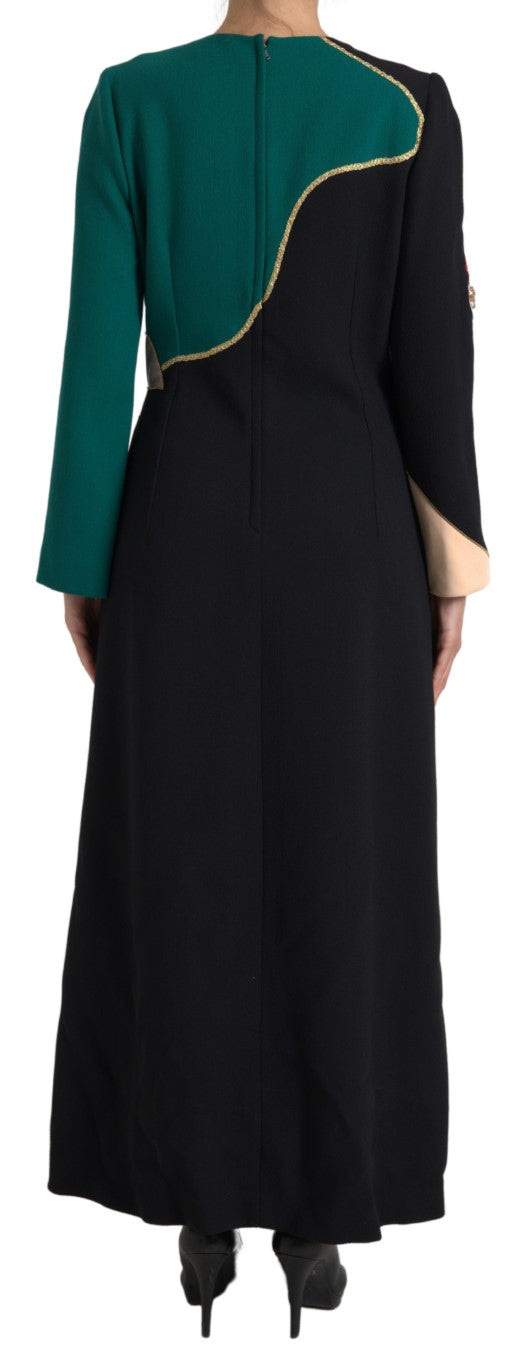 Multicolor Long Sleeves A-line Maxi Dress - ventzia