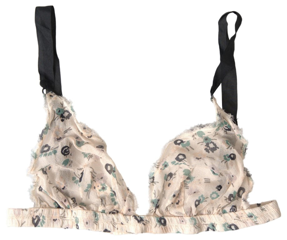 Beige Floral Underwear Bikini Bra - ventzia