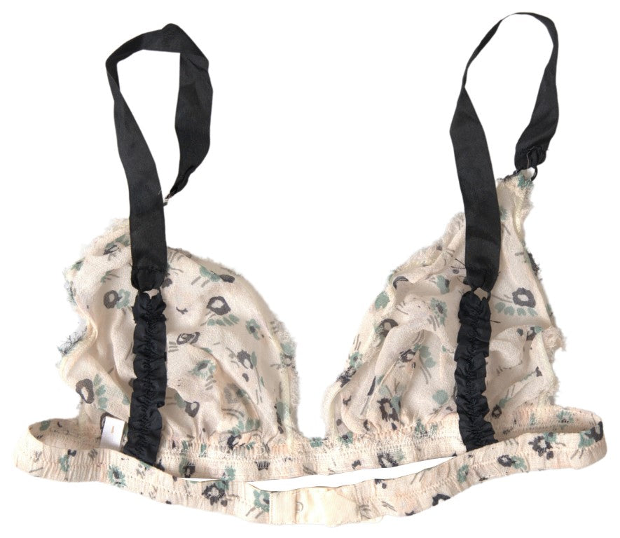Beige Floral Underwear Bikini Bra - ventzia