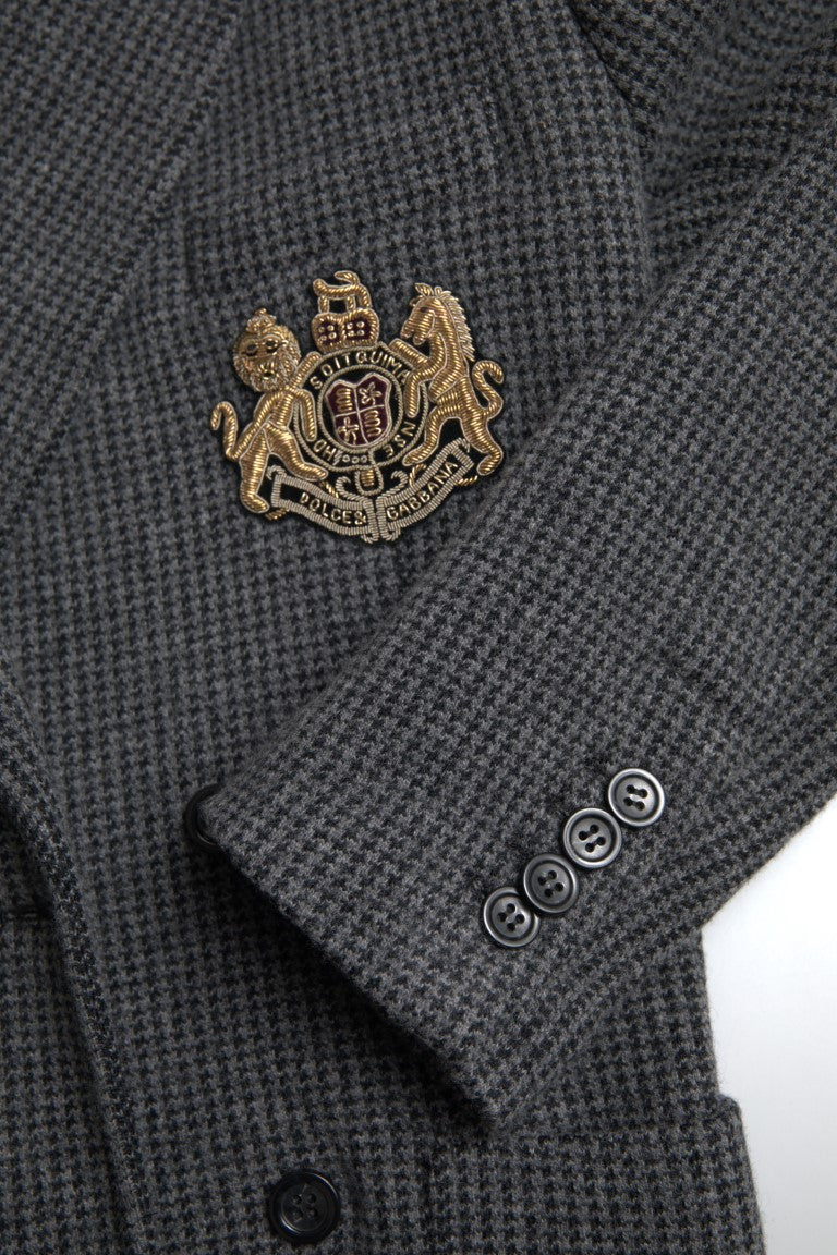 Gray Logo Embroidery Double Breasted Blazer - ventzia