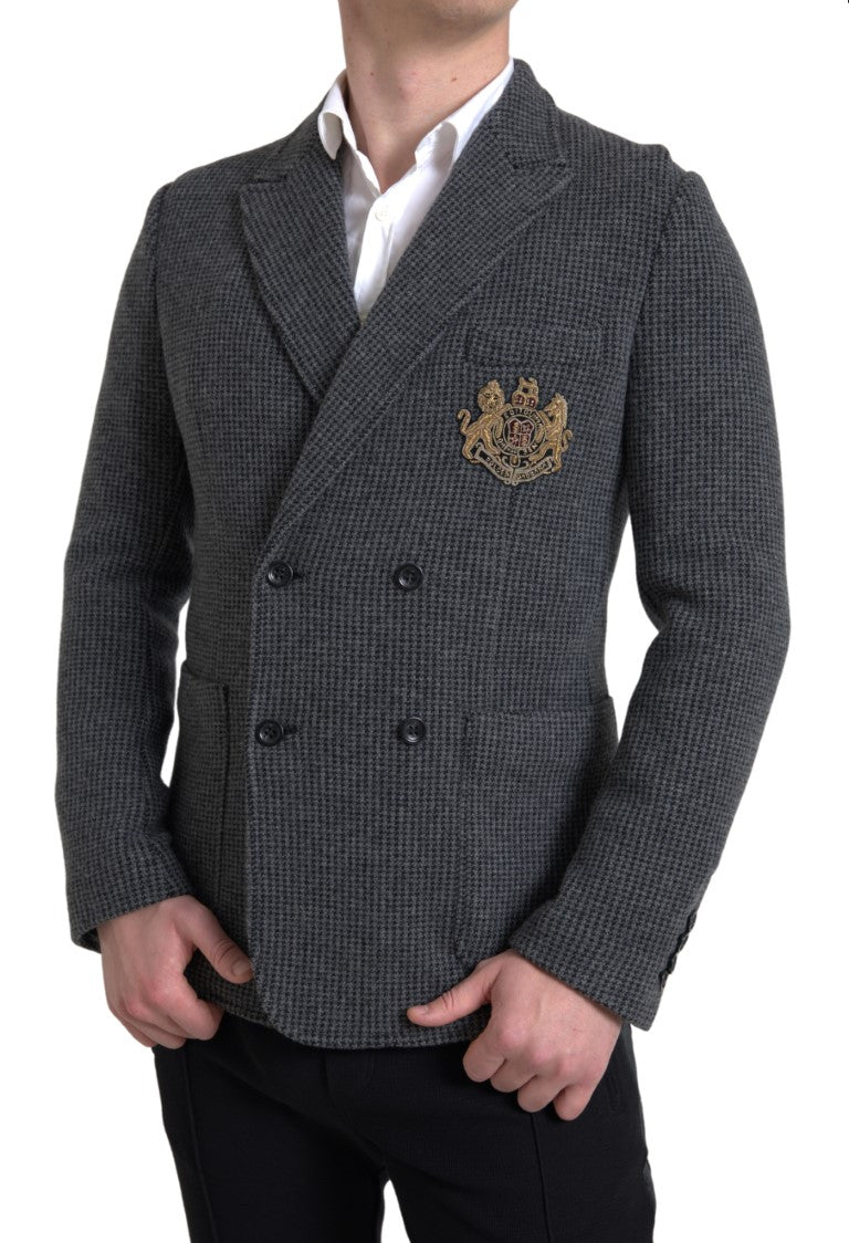 Gray Logo Embroidery Double Breasted Blazer - ventzia