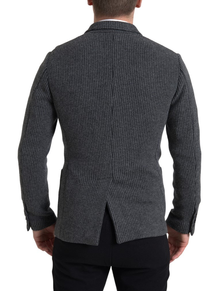 Gray Logo Embroidery Double Breasted Blazer - ventzia