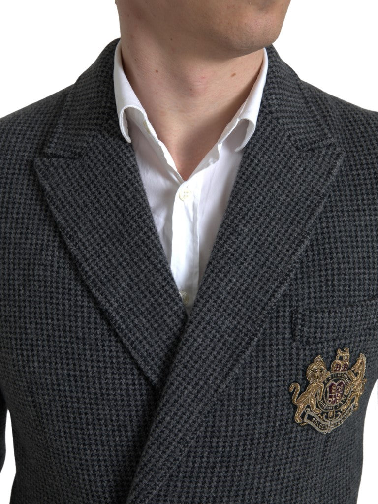 Gray Logo Embroidery Double Breasted Blazer - ventzia