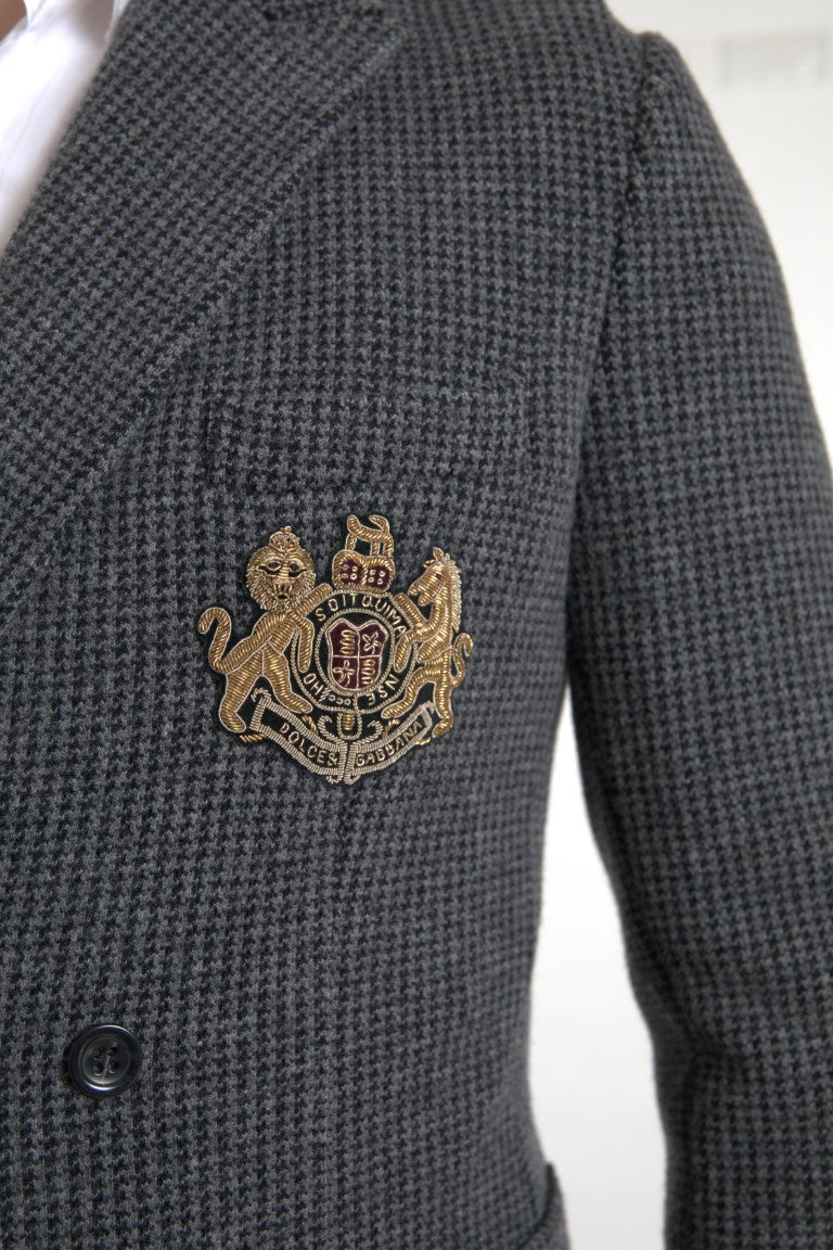Gray Logo Embroidery Double Breasted Blazer - ventzia
