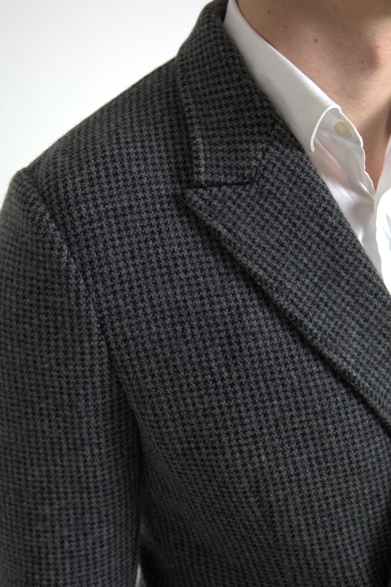 Gray Logo Embroidery Double Breasted Blazer - ventzia