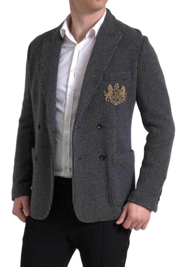 Gray Logo Embroidery Double Breasted Blazer - ventzia