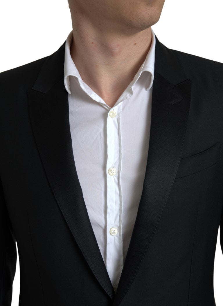 Black Wool Single Breasted MARTINI Blazer - ventzia